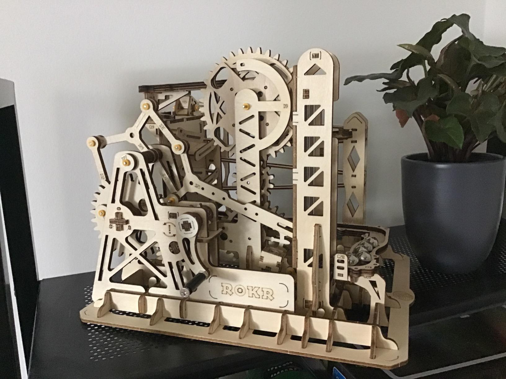 ROKR 3D Assembly Wooden Puzzle Brain Teaser Game Mechanical Gears Set Model Kit Marble Run Set Unique Craft Kits Christmas/Birthday/Valentine's Gift for Adults & Kids Age 14+(LG503-Lift Coaster) customer photo 1