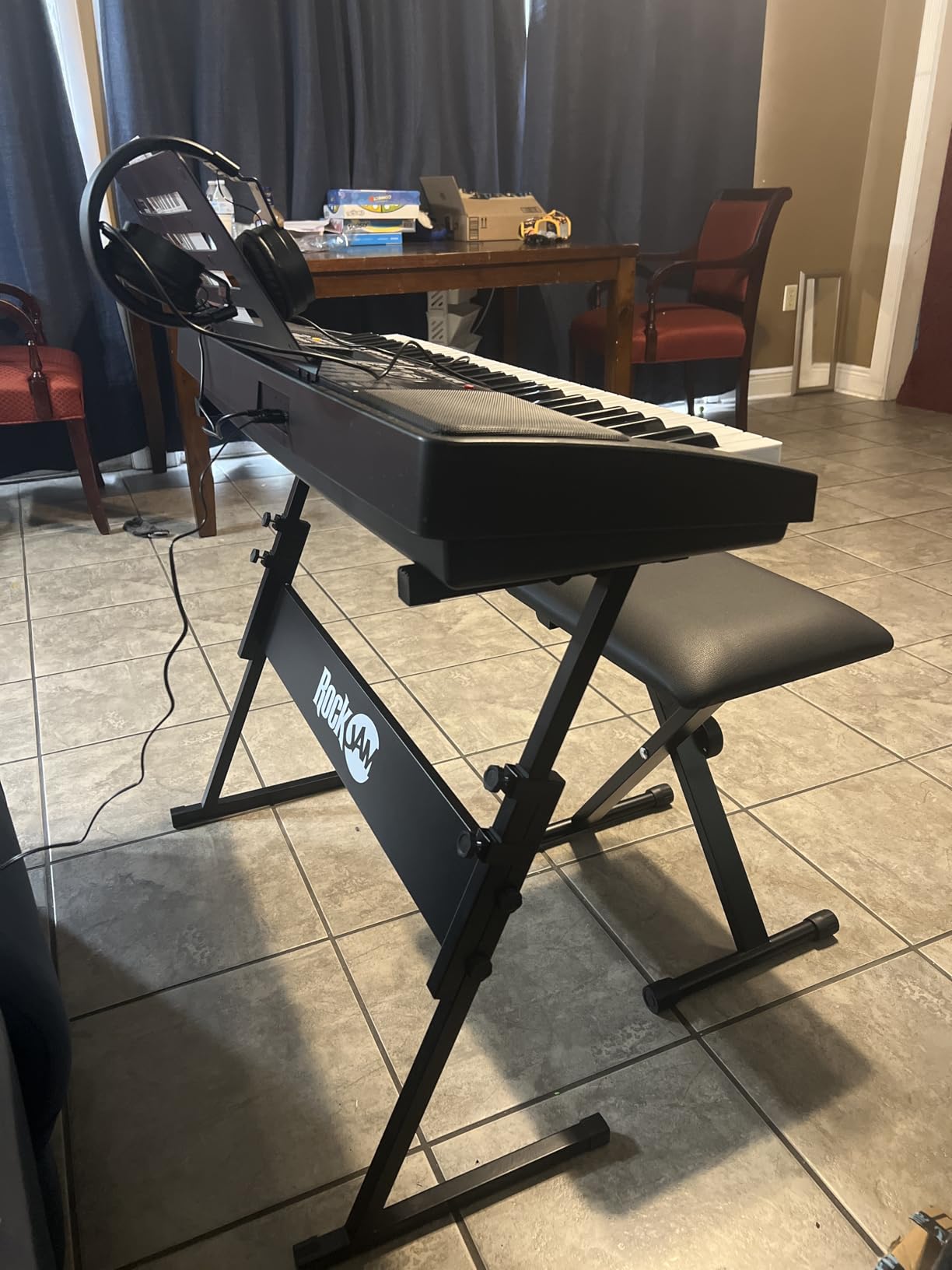 RockJam RJ5061 61 Key Keyboard Piano Kit with Stand, Bench & Headphones | Beginner electric keyboard piano set with pitch bend, LED panel, Simply Piano lessons and note stickers, all included customer photo 1