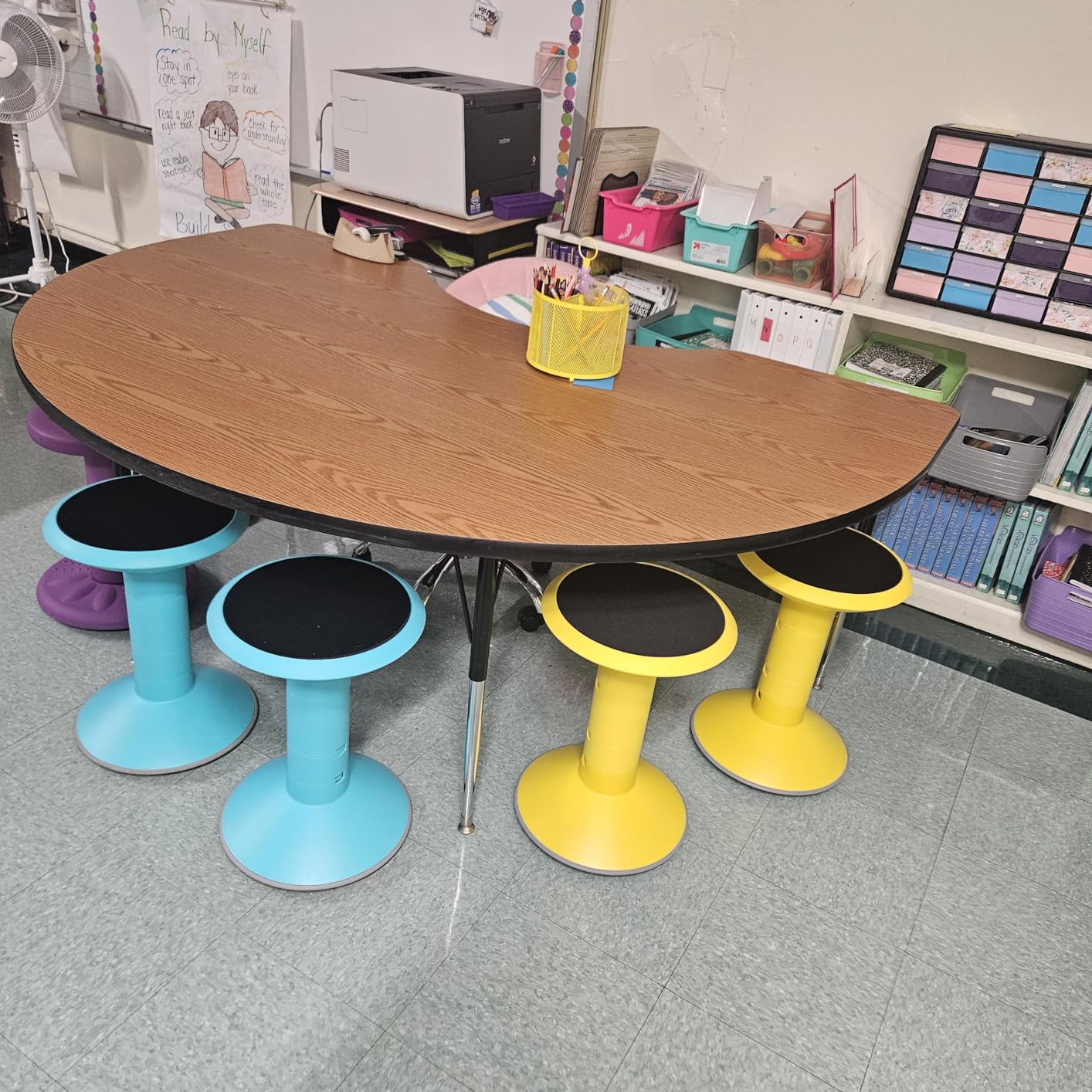 Storex Wiggle Stool - Active Flexible Seating for Classroom and Home Study, Adjustable 12-18 Inch Height, Teal customer photo 2