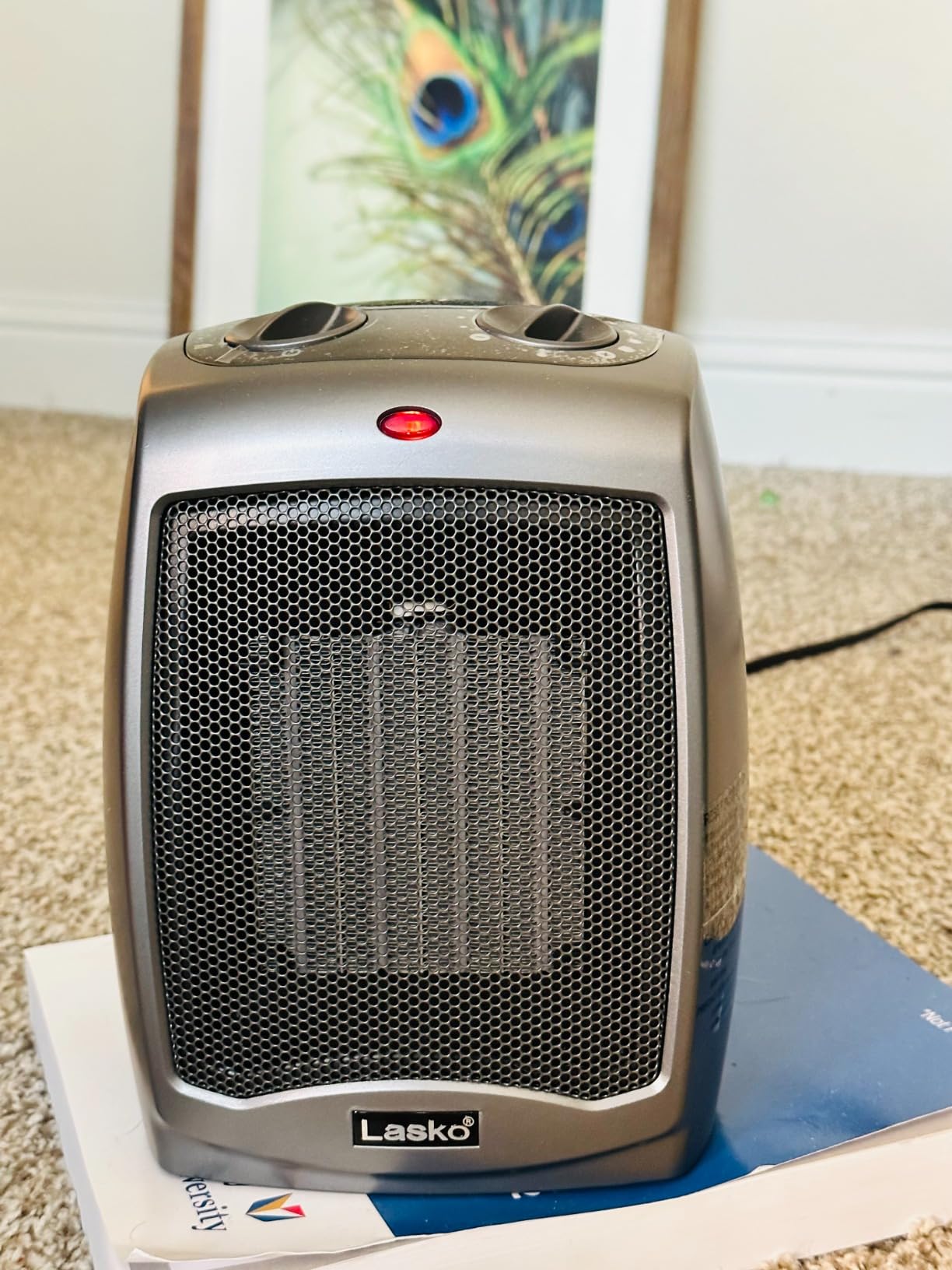 Lasko Portable Indoor Electric Ceramic Space Heater with Tip-Over Safety Switch, Overheat Protection and Thermostat, 2 Speeds, Safe for Home, 9.2 Inches, Dark Gray, 1500W, 754201 customer photo 2