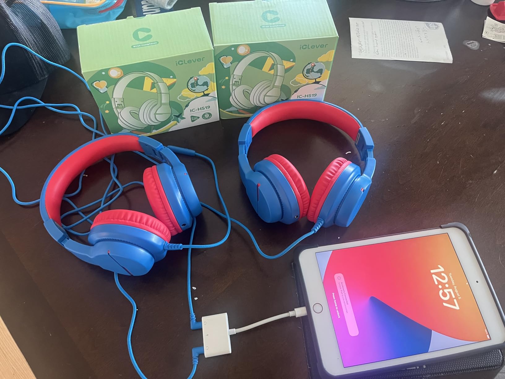iClever Kids Headphones for School Travel, Safe Volume Limited, HD Mic Stereo Sound Over-Ear Girls Boys Headphones for Kid, FunShare Foldable 3.5mm Wired for iPad Computer, HS19 customer photo 1
