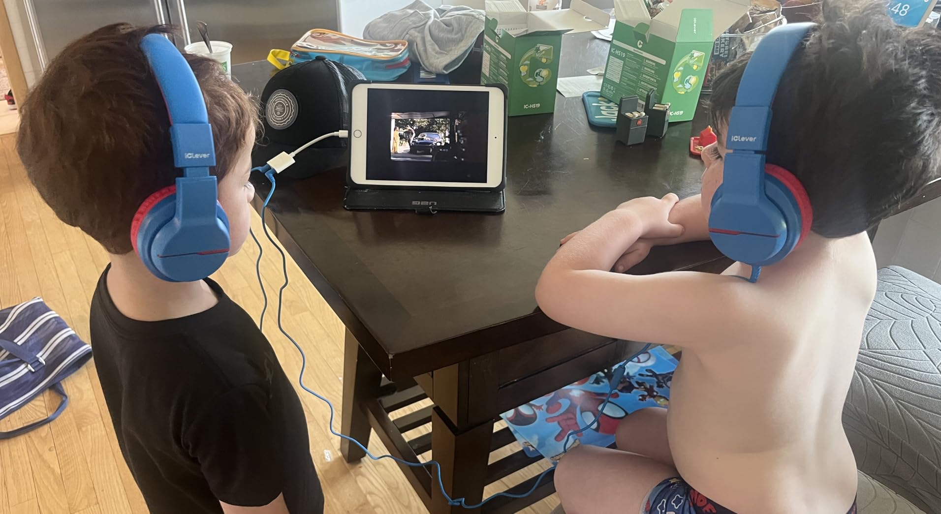 iClever Kids Headphones for School Travel, Safe Volume Limited, HD Mic Stereo Sound Over-Ear Girls Boys Headphones for Kid, FunShare Foldable 3.5mm Wired for iPad Computer, HS19 customer photo 2