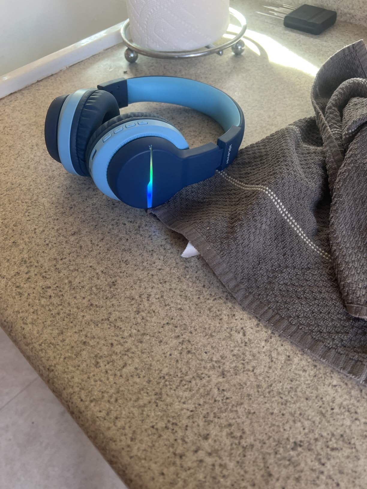 iClever BTH12 Kids Bluetooth Headphones, Colorful LED Lights Kids Headphones Wireless, 74/85dBA Safe Volume, 85H Playtime, Fast Charging, Bluetooth 5.2, Over Ear, Built-in Mic for iPad/Tablet/Airplane, Blue customer photo 2