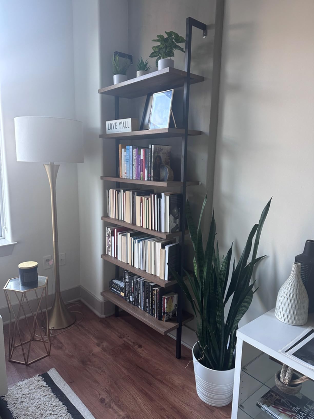 Nathan James Theo 6-Shelf Tall Bookcase, Wall Mount Bookshelf with Reclaimed Wood and Industrial Metal Frame, Oak/Black customer photo 1
