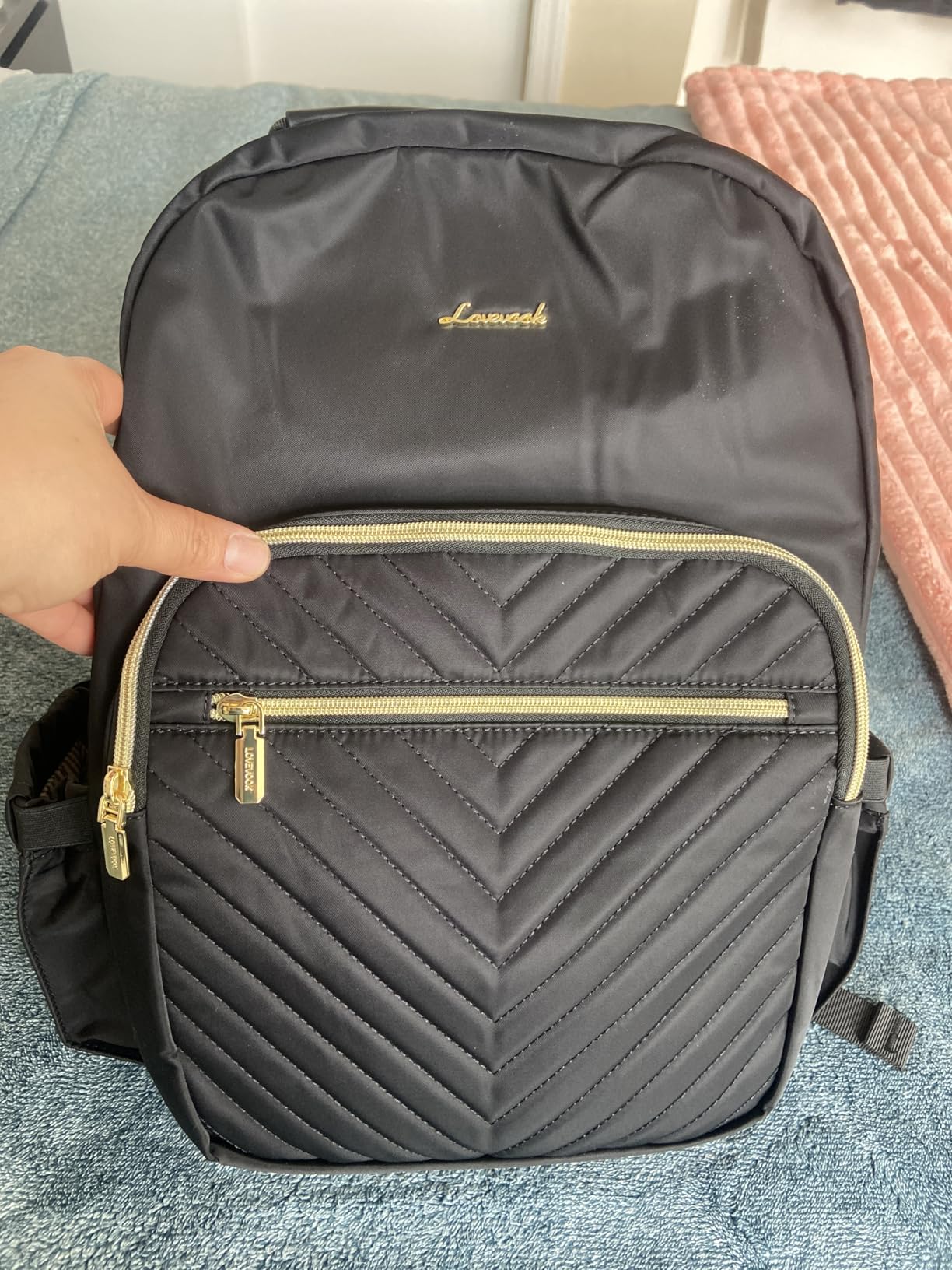 LOVEVOOK Laptop Backpack Purse for Women, Work Travel Computer Bags, College School Backpack for Student Girl, Quilted Casual Daypack with USB Port, Fit 15.6 Inch Laptop, Black customer photo 1