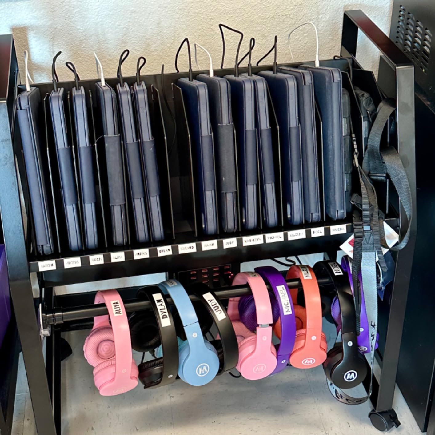 Line Leader 16-Device Mobile Charging Station | Steel Rolling Cart for Laptops, Tablets, & Chromebooks | Open Design with Dividers & UL-Certified Surge Protection | Portable Charging Stand (Black) customer photo 1