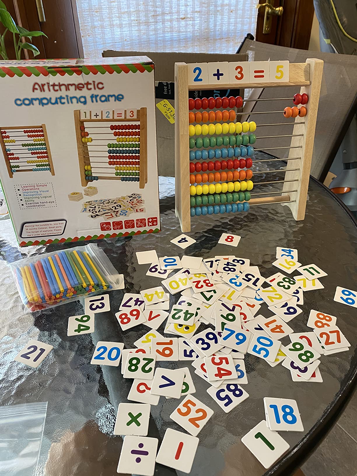 Wooden Abacus for Kids - 100 Counting Sticks and Number Toys Cards 1-100, Educational Math Games for Preschool and Elementary School 1st 2nd Grade customer photo 2