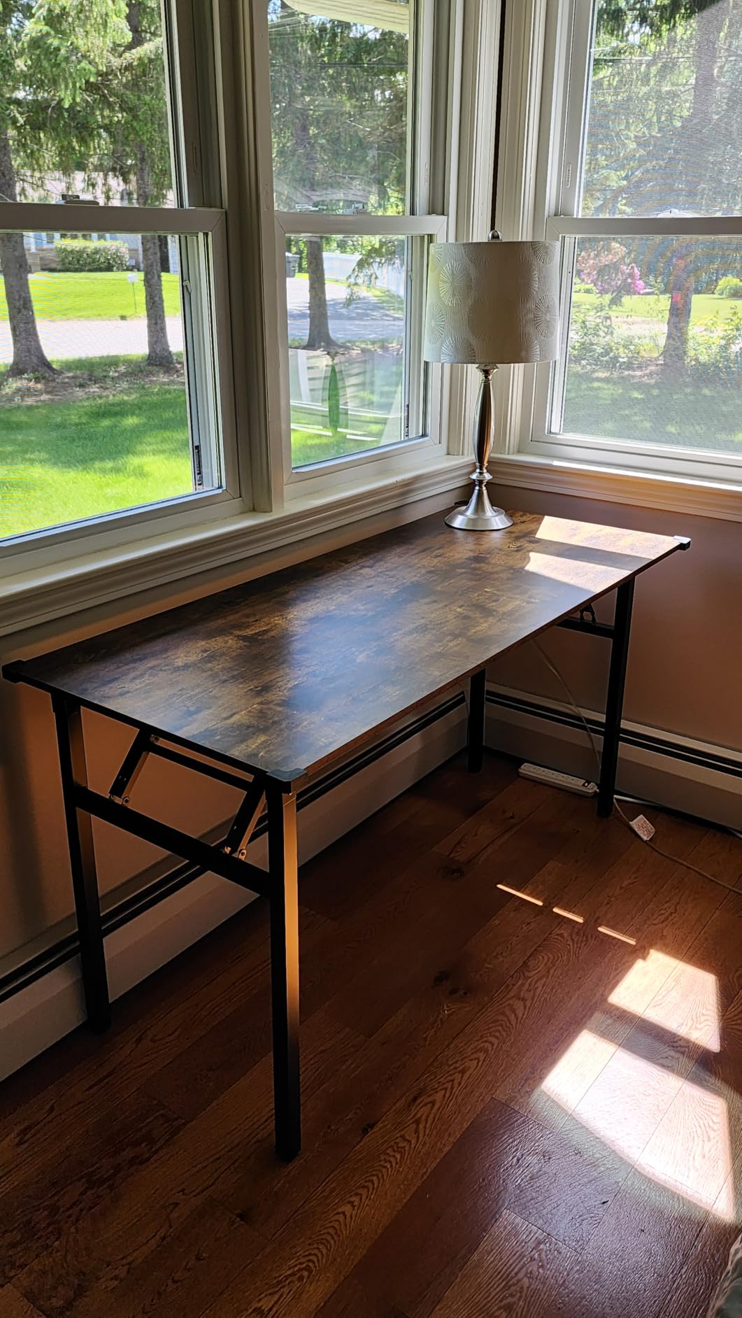 Need 39.4 Inch Folding Desk for Small Spaces, Home Office Computer Desk with Rustic Brown Tabletop & Black Metal Frame, Foldable Writing Table for Study, Bedroom, Dorm Room & Student customer photo 1