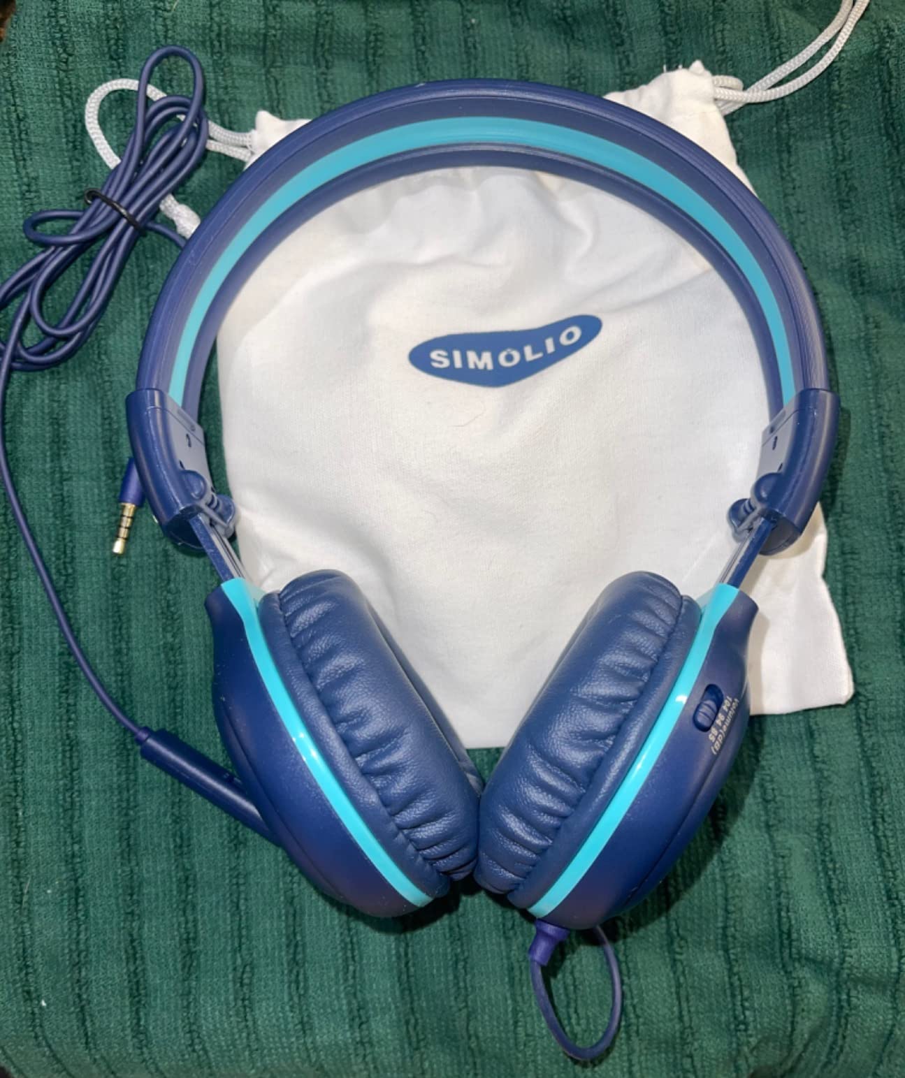 SIMOLIO Manyshare Series- Wired Kids Headphones for School with Microphone, Volume Limiting & Noise Cancelling PC Headset with Cord & Carry Pouch, Plug in Headphones for Tablet, Laptop (Navy Blue) customer photo 1