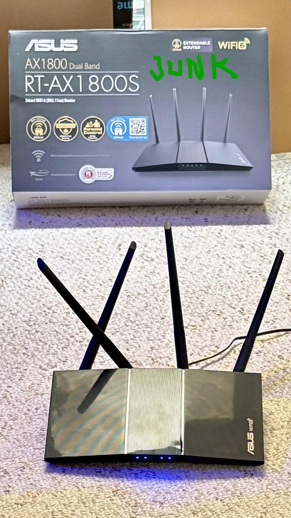ASUS RT-AX1800S Dual Band WiFi 6 Extendable Router, Subscription-Free Network Security, Parental Control, Built-in VPN, AiMesh Compatible, Gaming & Streaming, Smart Home customer photo 1