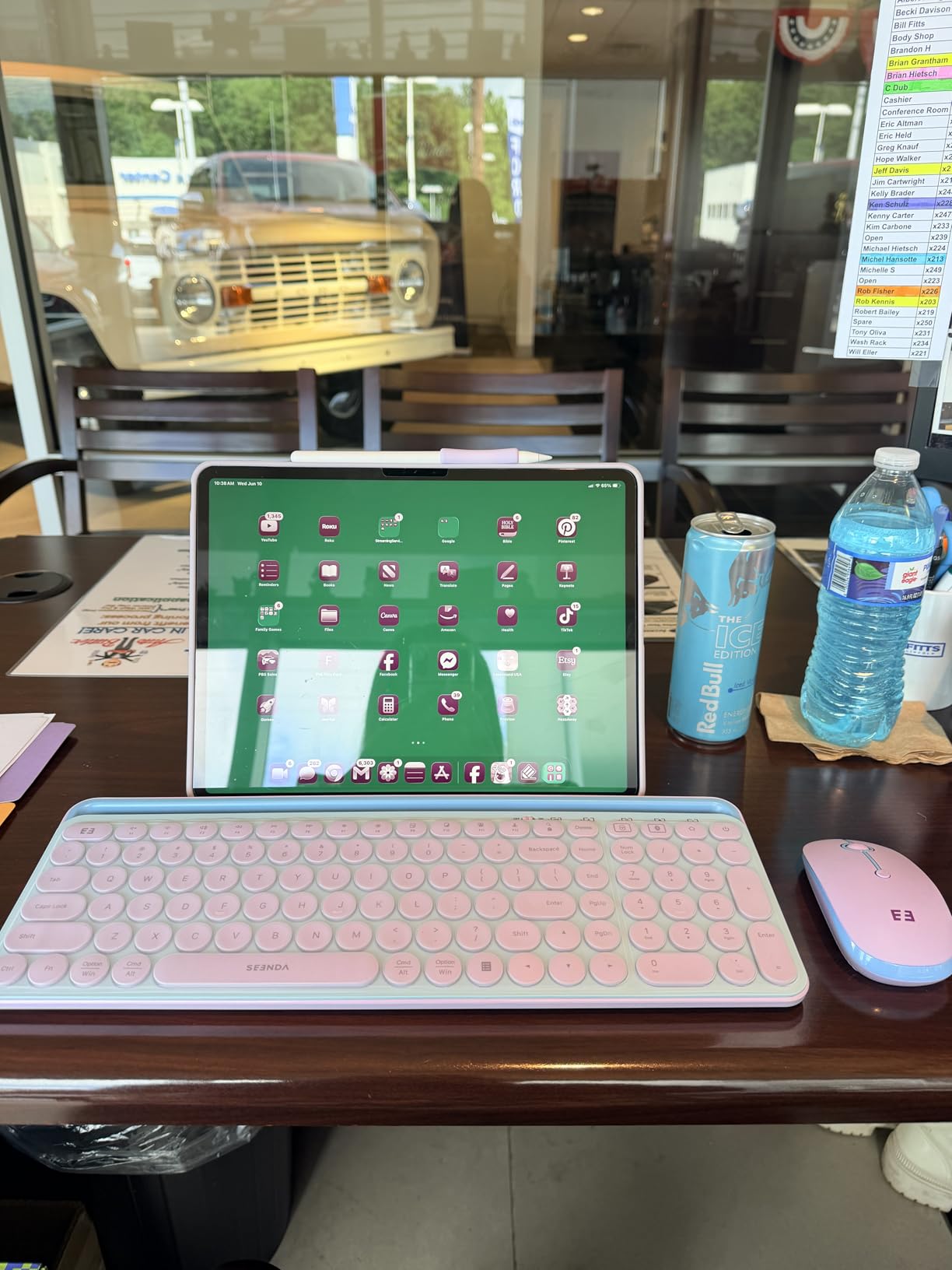 seenda Bluetooth Keyboard and Mouse for iPad, CTU-301 Wireless Multi-Device Connection Bluetooth+2.4G Keyboard Mouse Combo with Tablet Holder for iPad/Macbook/Windows, iOS/Android/Phone, Blue & Purple customer photo 2