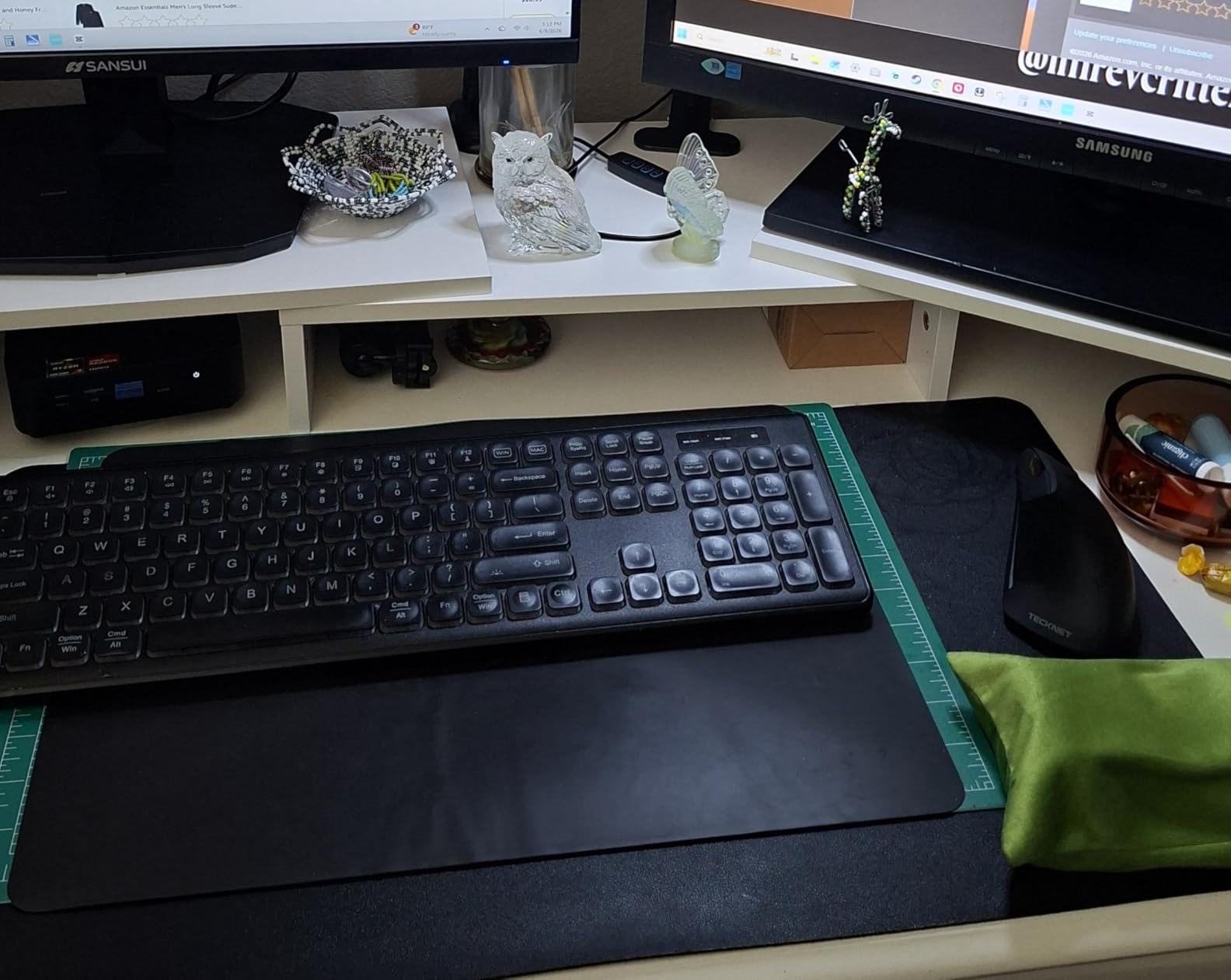 BONTEC Dual Monitor Stand Riser, Adjustable Length & Swivel Angle, White | Ergonomic Wooden Desktop Organizer with Smartphone Holder, Computer Monitor Stand for PC, Laptop, Printer and Large Storage customer photo 1