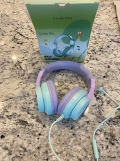 Candy Bila Kids Headphones, Wired Headphones for Kids Over Ear with Microphone, Foldable Headphone for Learning & Entertainment, Gradient Purple customer photo 2