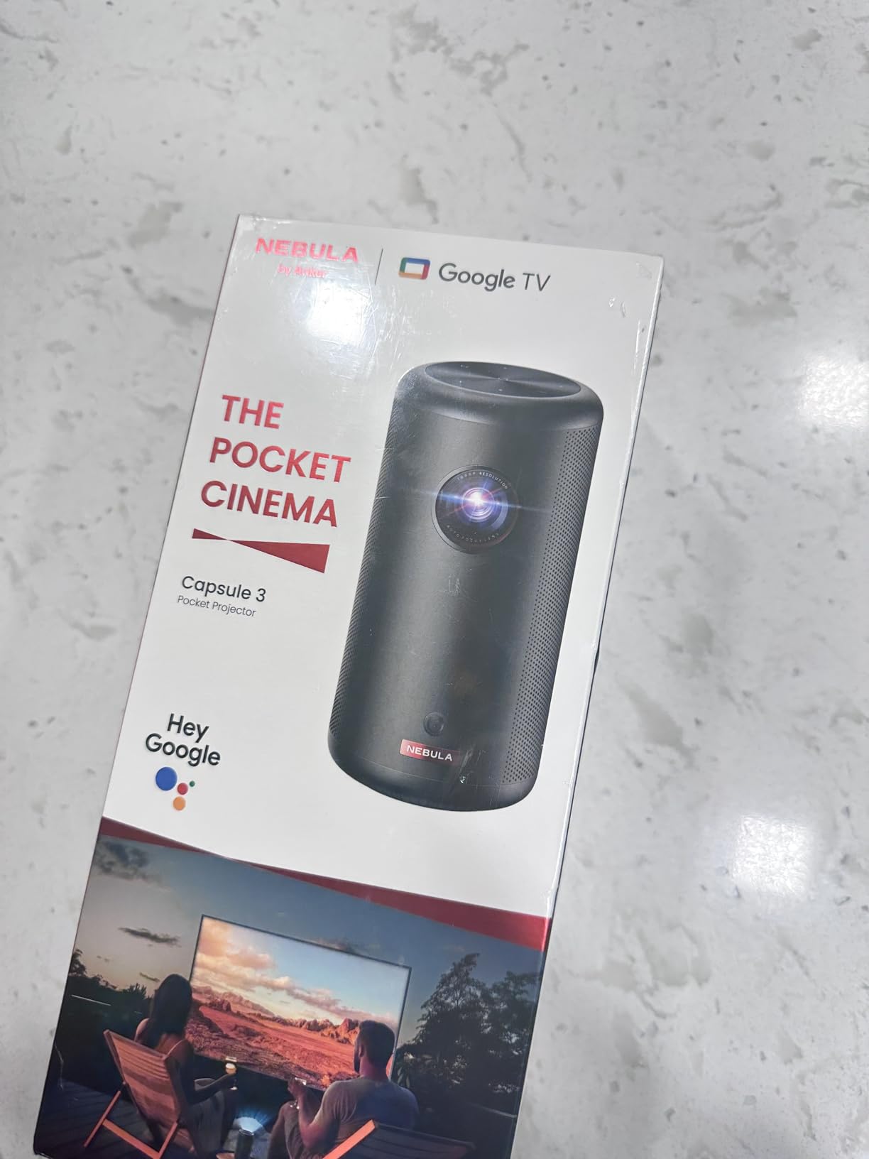 Anker Nebula Capsule 3 GTV Portable Mini Projector, Netflix Officially Licensed, 1080P Smart Projector with Wi-Fi, 2.5 hrs Battery, 120-Inch Display, Dolby Digital, for Any Space customer photo 1