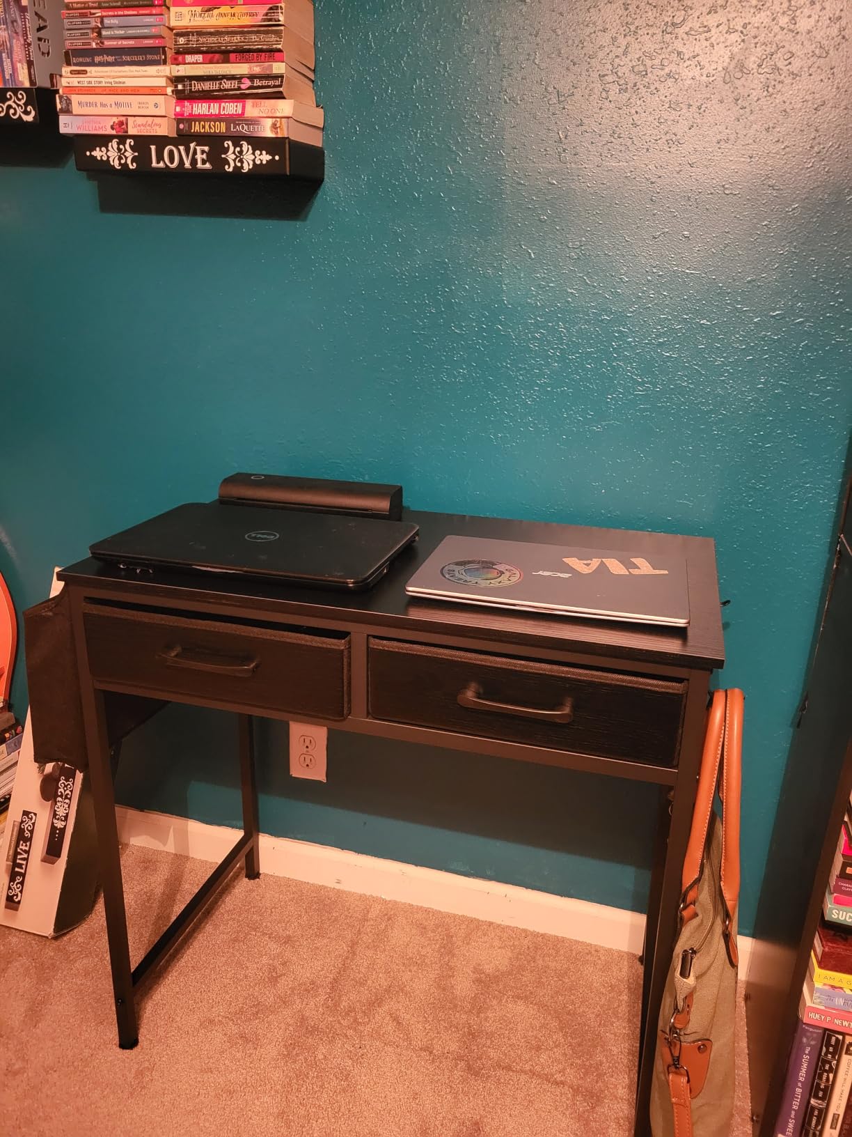 DLisiting Small Desk with Drawers for Bedroom, 32 Inch Kids Desk with 2 Fabric Drawers for Small Space, Study Writing Table PC Desks, Black customer photo 1