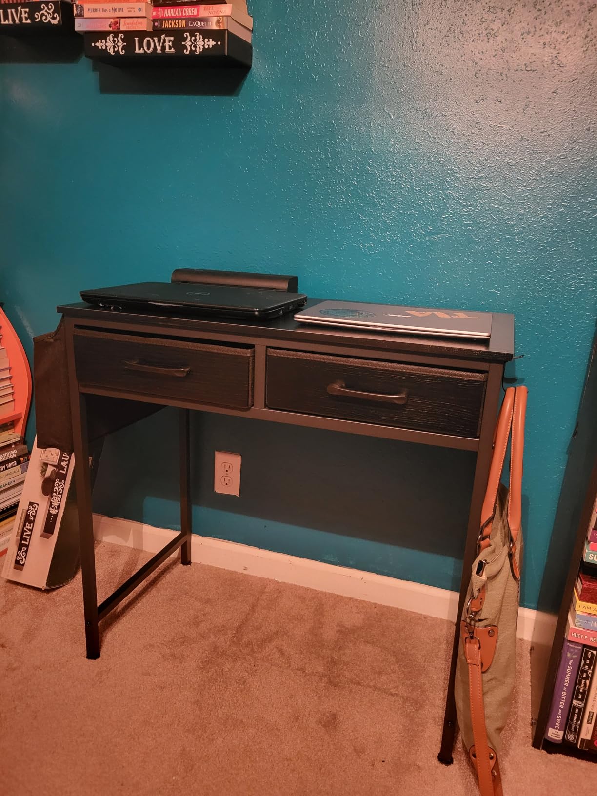 DLisiting Small Desk with Drawers for Bedroom, 32 Inch Kids Desk with 2 Fabric Drawers for Small Space, Study Writing Table PC Desks, Black customer photo 2