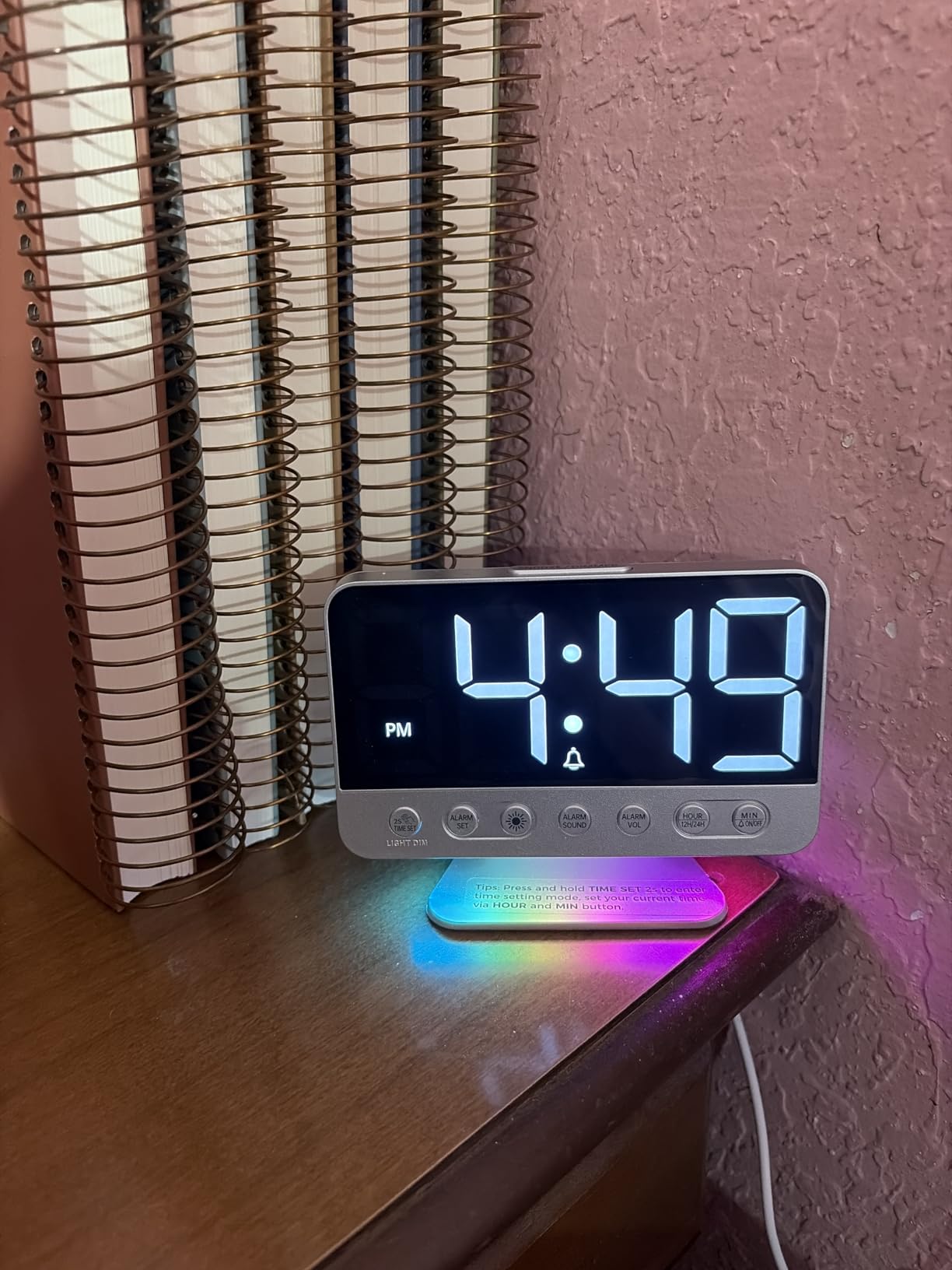 Odokee Digital Alarm Clocks for Bedrooms: Large Bold Number 5 Brightness Dimmer - Easy to Read Across The Room - 5 Alarm Sound 8 Night Light - Silver customer photo 1