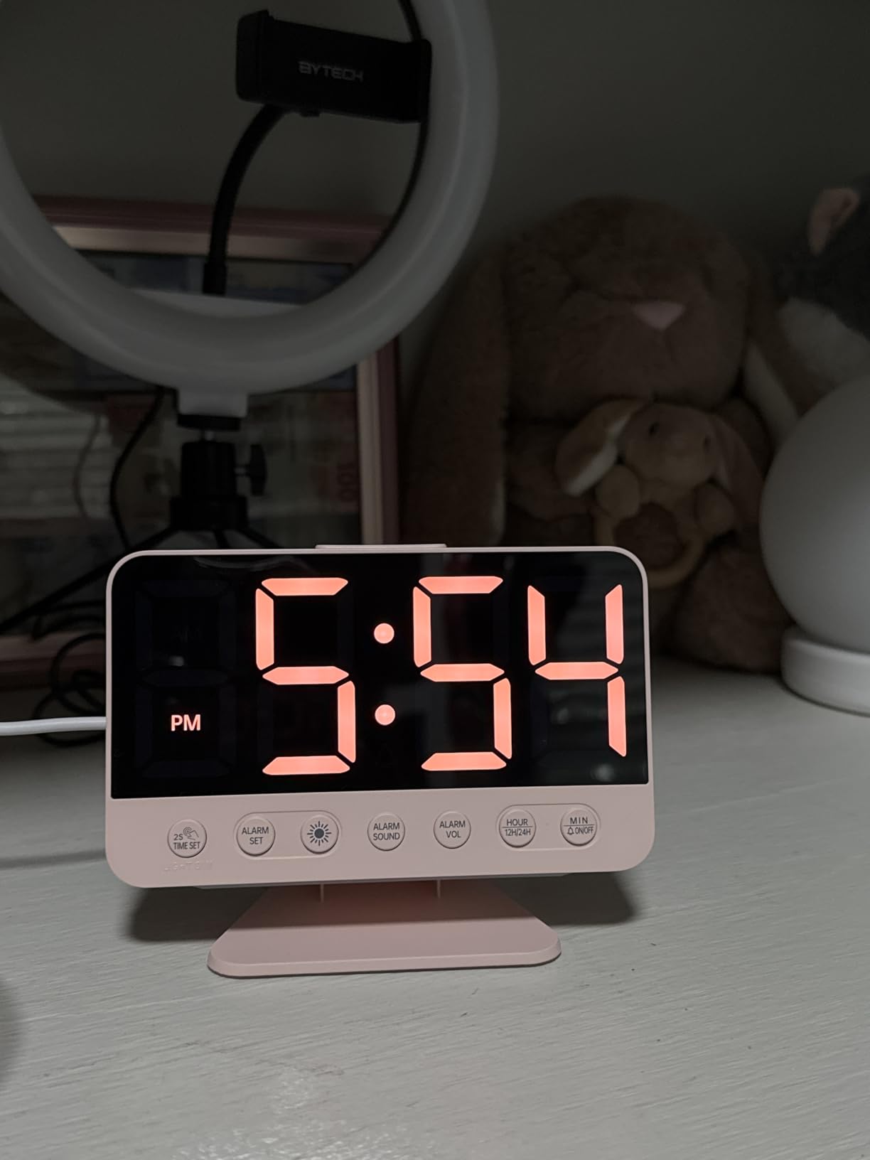 Odokee Digital Alarm Clocks for Bedrooms: Large Bold Number 5 Brightness Dimmer - Easy to Read Across The Room - 5 Alarm Sound 8 Night Light - Silver customer photo 2
