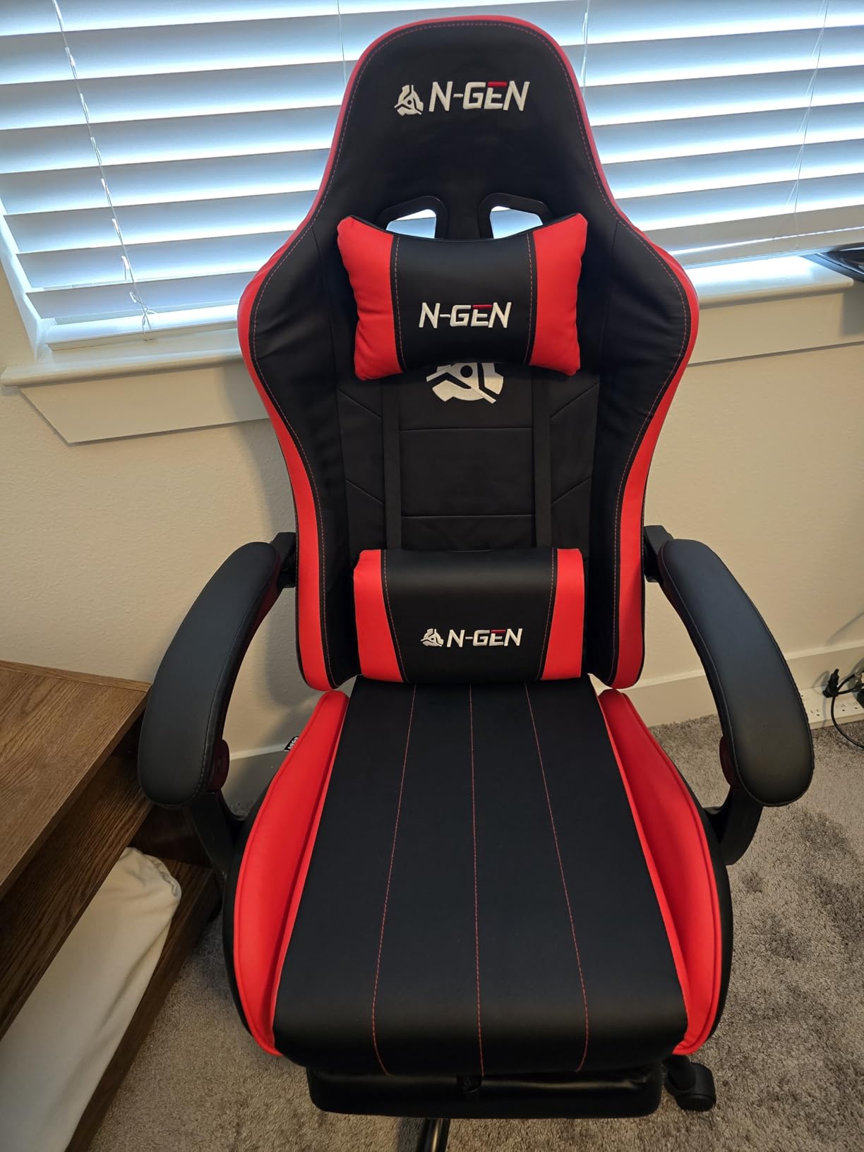 N-GEN GAMING Video Gaming Chair with Footrest Lumbar Support for Home Office High Back Recliner Height Adjustable Ergonomic Comfy Leather Computer Desk Chair (Black) customer photo 2