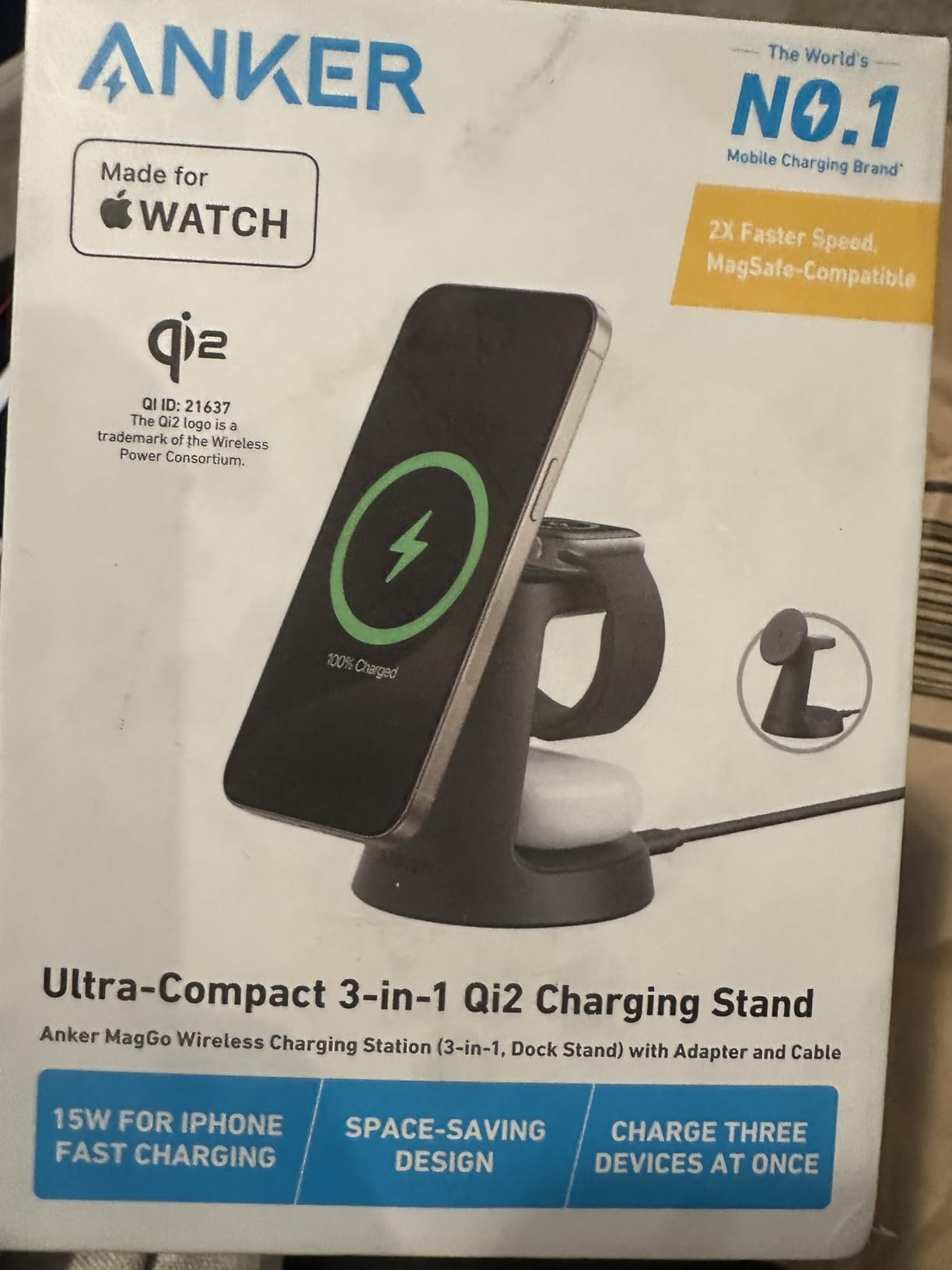 Anker MagGo 3-in-1 Charging Station, Qi2 Certified 15W Magnetic Wireless Charger Dock customer photo 2