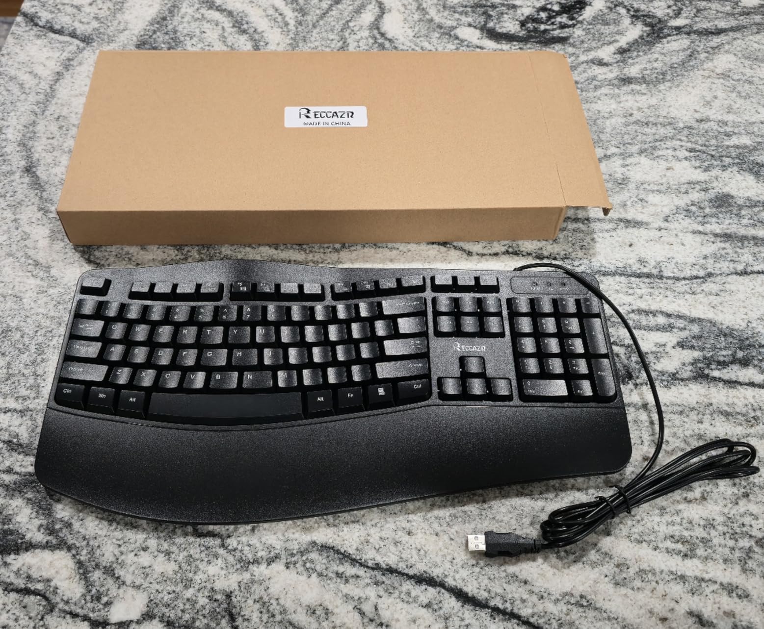 RECCAZR Ergonomic Keyboard, Wired Computer USB Keyboard with Wrist Rest | Spill-Resistant, Wave Keys for Natural Typing, Compatible with Windows/PC/Laptop(Black) customer photo 2