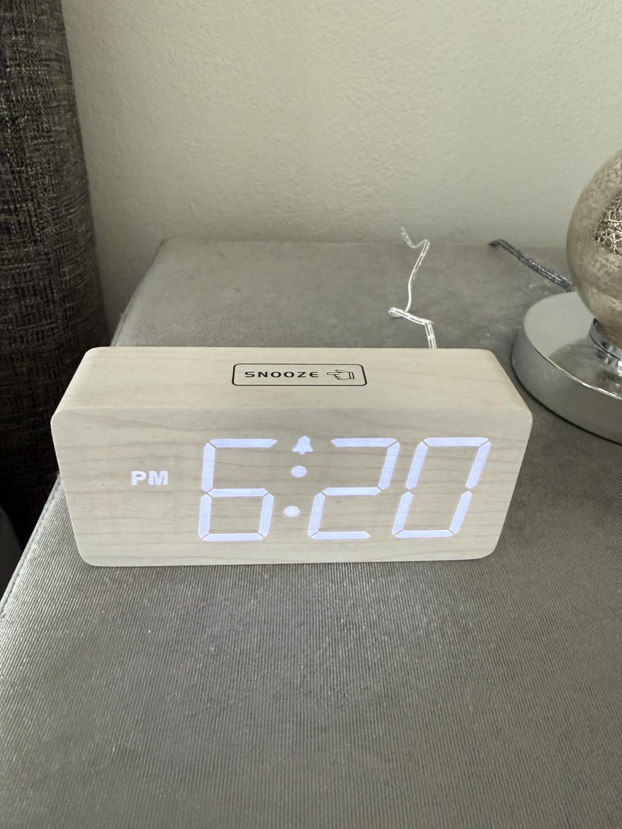 DreamSky Wooden Digital Alarm Clock for Bedroom - Desk Clock for Living Room with Large Numbers, Dimmer, Loud Alarm for Heavy Sleepers with Volume Control, DST, Office Wood Decor (Plug in Clock) customer photo 2
