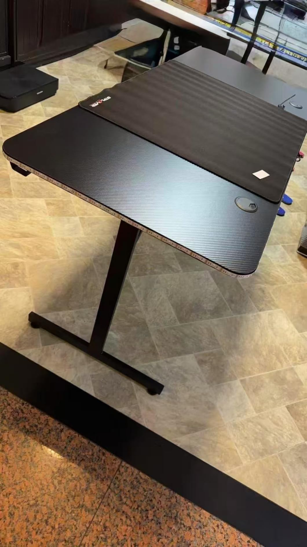 GTPLAYER 55 Inch Gaming Desk with LED Lights, Large Computer Desk with Mouse Pad for Home Office, T-Shaped Carbon Fibre Surface PC Game Workstations with Headphone Hook customer photo 1