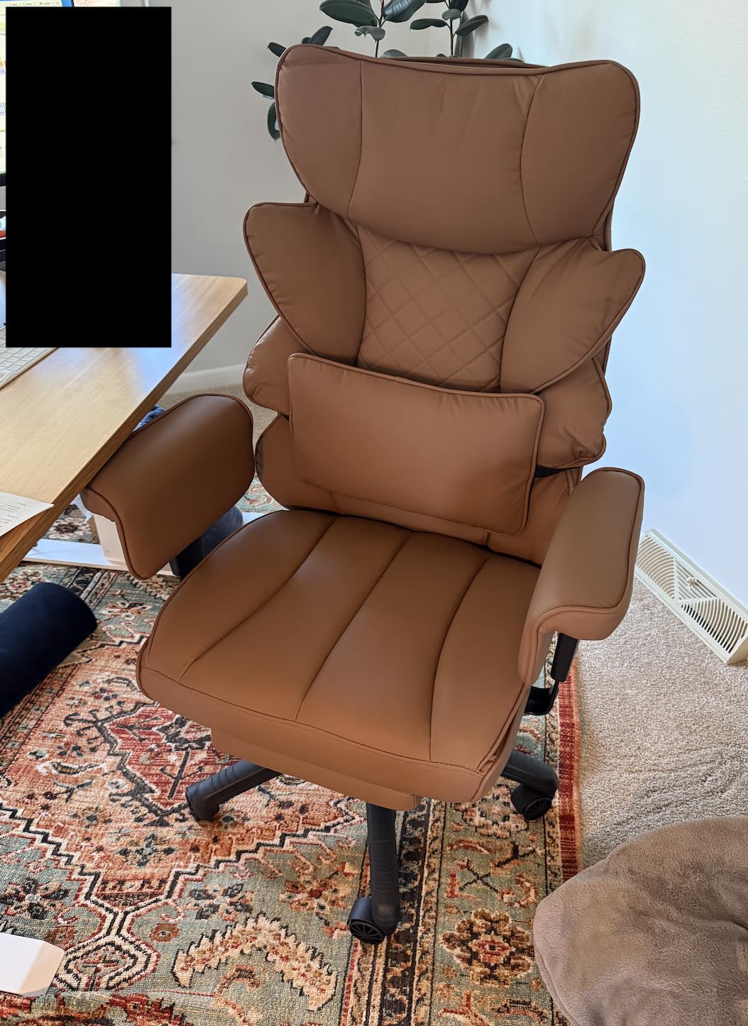 Dowinx Big and Tall Office Chair with Pocket Spring Cushion, High Back Computer Gaming Chairs with Adjustable Armrests, Executive Desk Chairs with Lumbar Support and Footrest, PU Leather-Brown customer photo 1