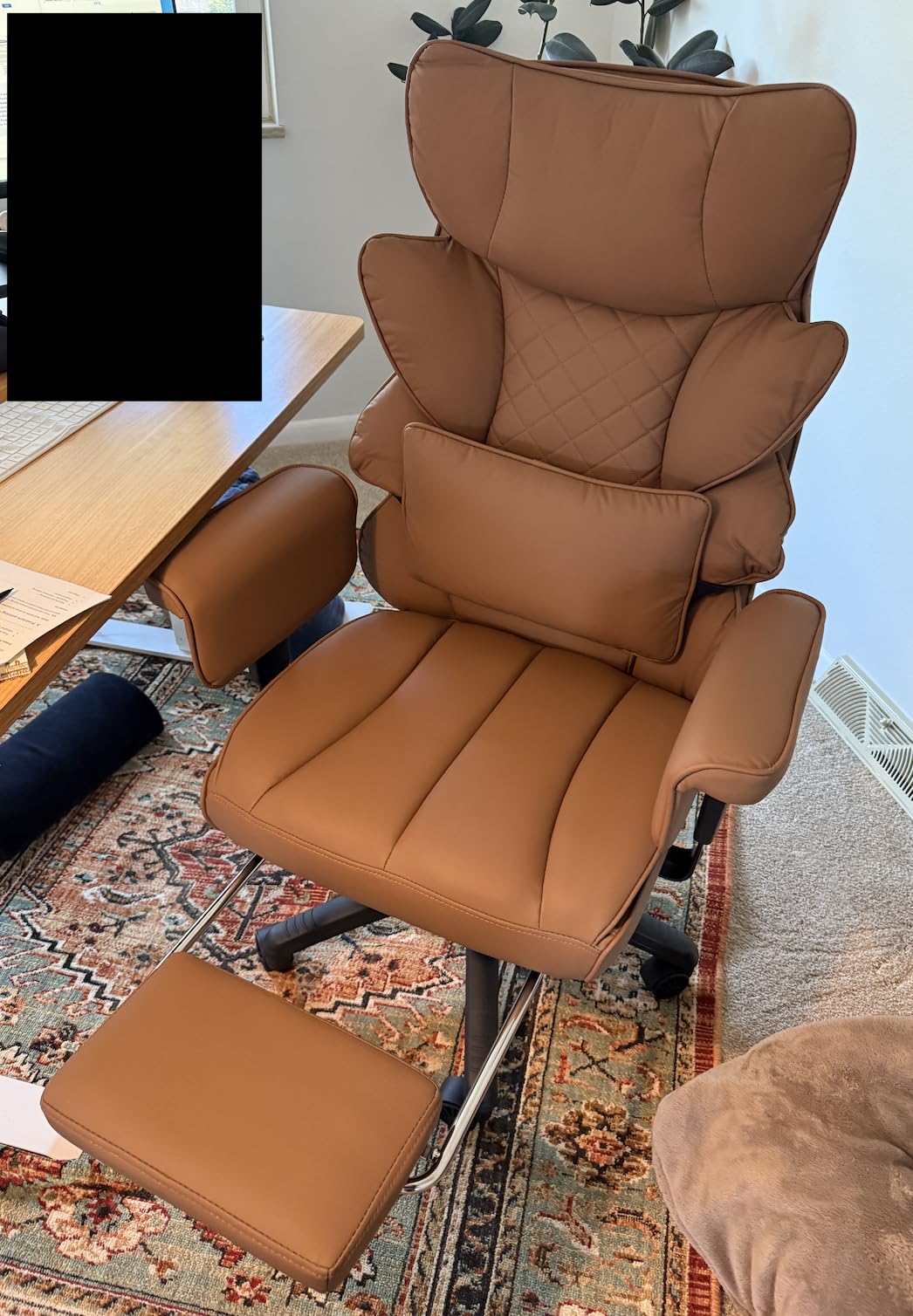 Dowinx Big and Tall Office Chair with Pocket Spring Cushion, High Back Computer Gaming Chairs with Adjustable Armrests, Executive Desk Chairs with Lumbar Support and Footrest, PU Leather-Brown customer photo 2