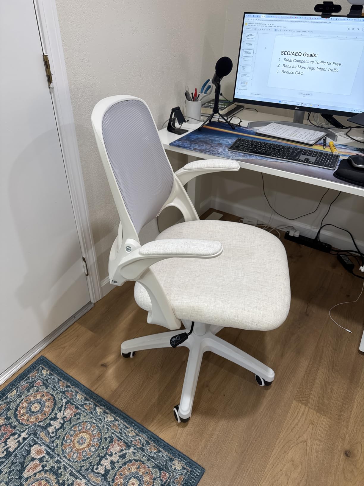 NEO CHAIR Office Desk Gaming Ergonomic Computer Chair with Lumbar Back Support, Adjustable Height, Swivel Rolling Wheels, Flip-up Arms, Mesh Chair for Home Vanity, Ivory customer photo 1
