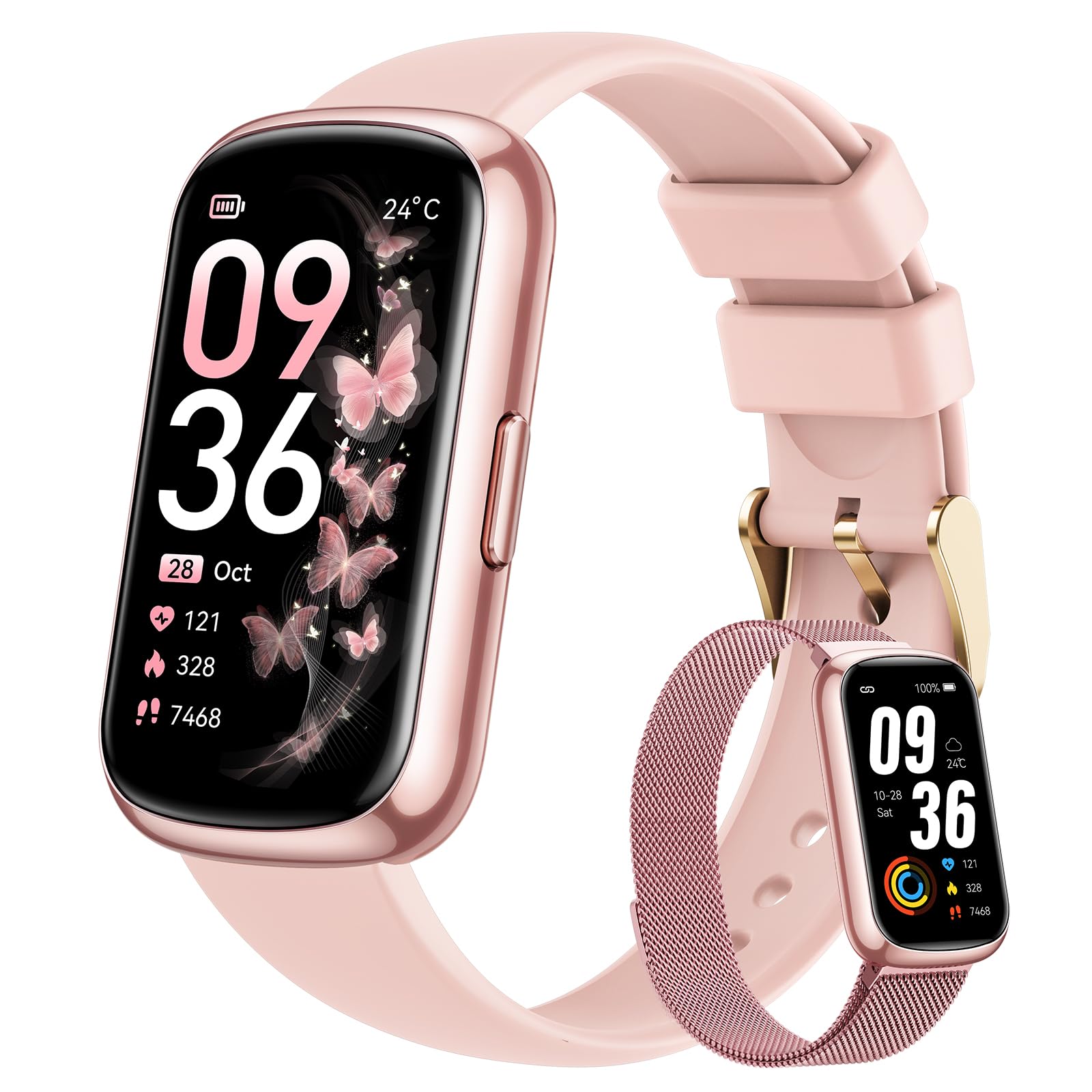 Fitness Trackers for Women Smart Watch: Fitness Tracker with 24/7 Heart Rate Monitor SpO2 Sleep Step Tracker, Pedometer Fitness Watches for Women with 5ATM Waterproof for iPhone Android 2 Bands Pink customer photo 1