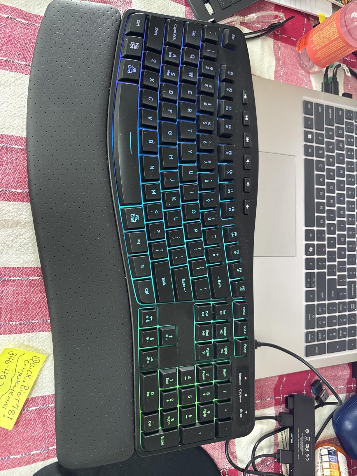 COLIKES Wireless Ergonomic Keyboard, Backlit Keyboard Silent with 15 RGB Lighting Effects, Leather Wrist Rest, 2500mAh Rechargeable, Multimedia Keys, Wave Keyboard for PC Computer Laptop Windows Mac customer photo 1