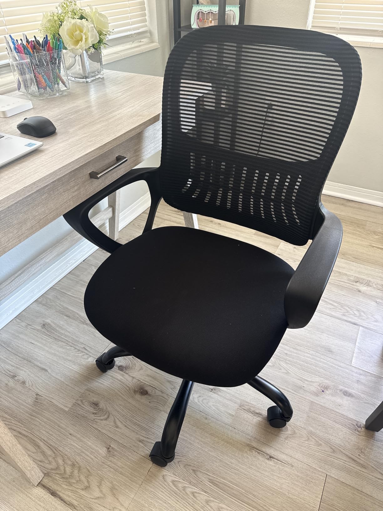 Sweetcrispy Home Office Managerial Executive Chair with Ergonomic Design, Mid-Back Mesh 360 Swivel, Comfortable Lumbar Support, Comfy Arms for Bedroom,Study,Student, Black customer photo 2