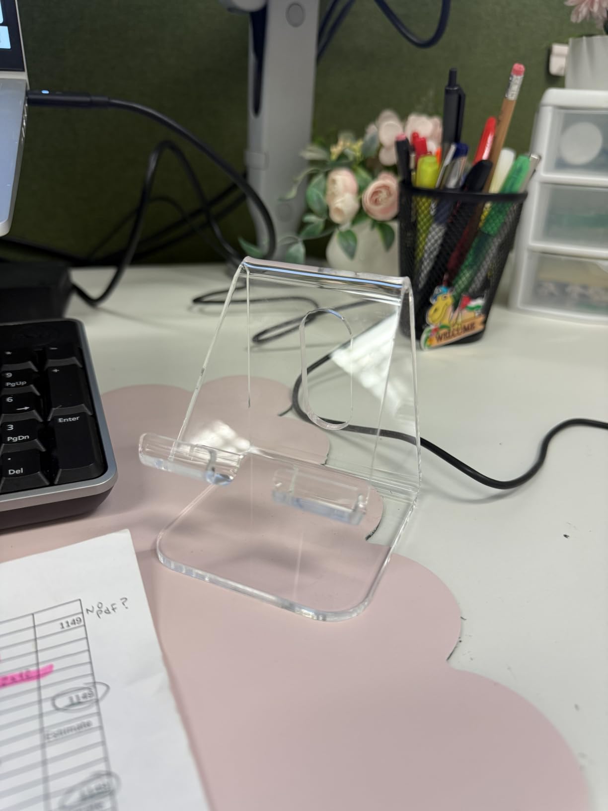 Crpich Acrylic Cell Phone Stand, Portable Clear Phone Stand for Desk, Compatible with Phone16 15 14 13 Pro Max Mini 12 11 Plus SE, Switch, Android Smartphone, Pad, Tablet, Desk Accessories customer photo 1