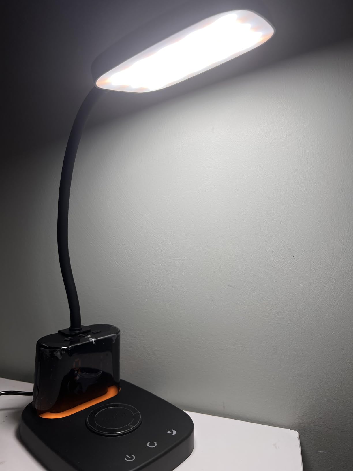 Desk Lamp, LED Desk Lamps for Home Office, Wireless Charger Small Desk Lamp with Pen Holder, 3 Color Modes, Dimmable, CRI 85, 800LM, Study Lamps for College Dorm Room, Adapter Included, Black customer photo 1