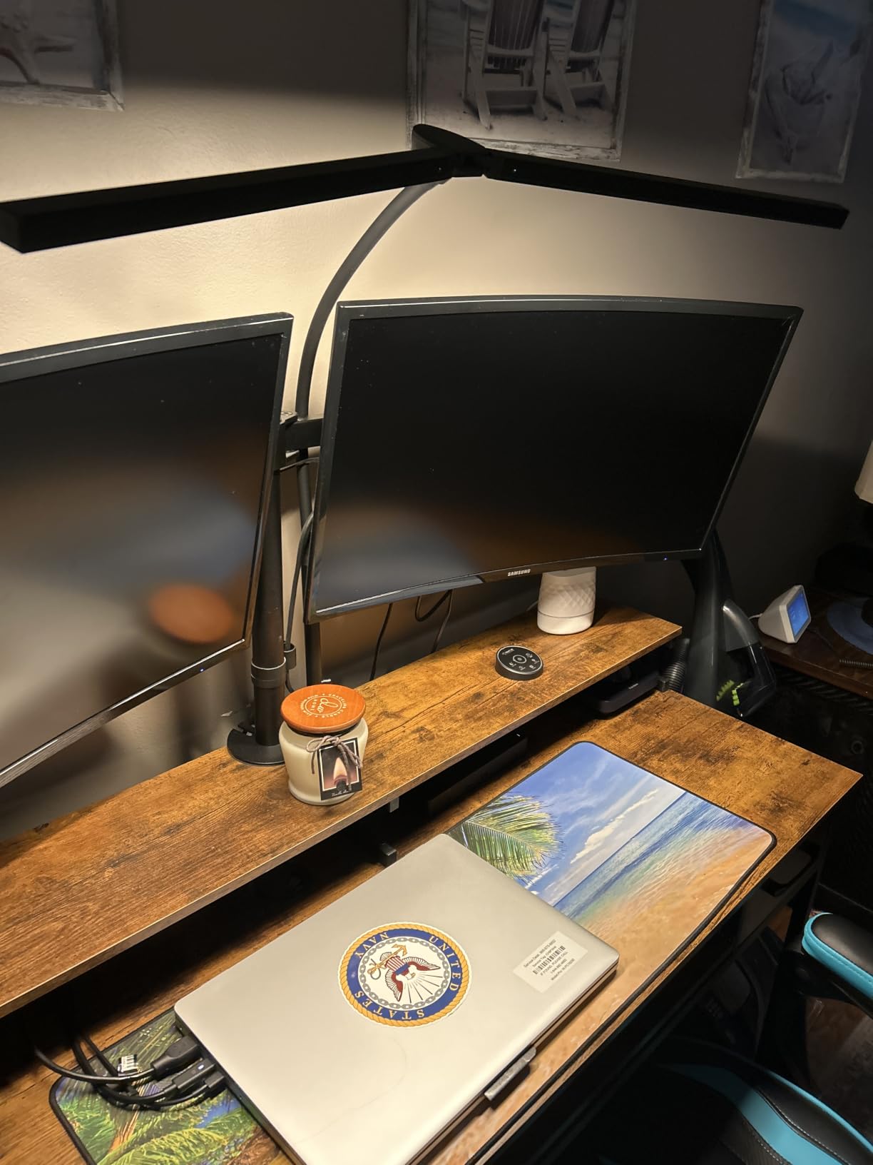 Pzloz LED Desk Lamp for Office Home - Eye Caring Architect Lamp with Clamp, Dual Screen Computer Monitor Work Smart Light customer photo 1