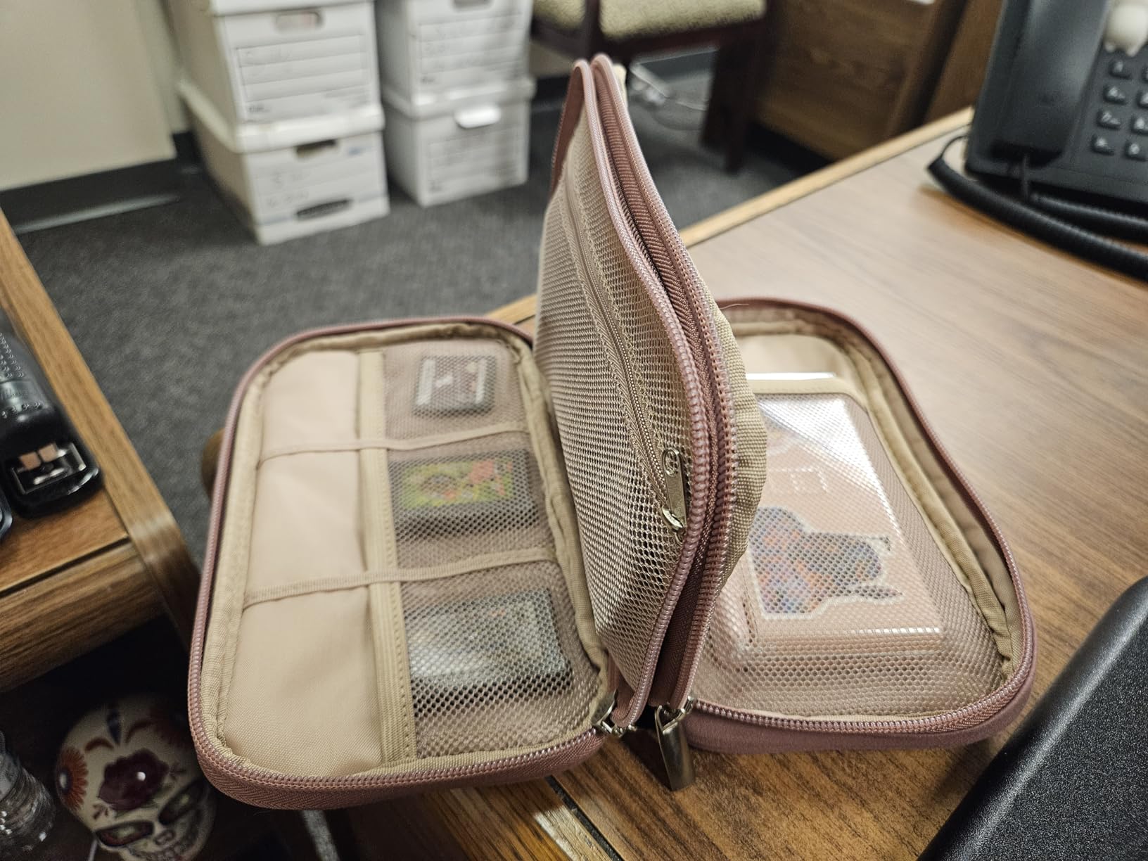 NISHEL Electronics Travel Organizer Cord Case, Charger Cable Tech Bag - Double-layer bag in Pink customer photo 2