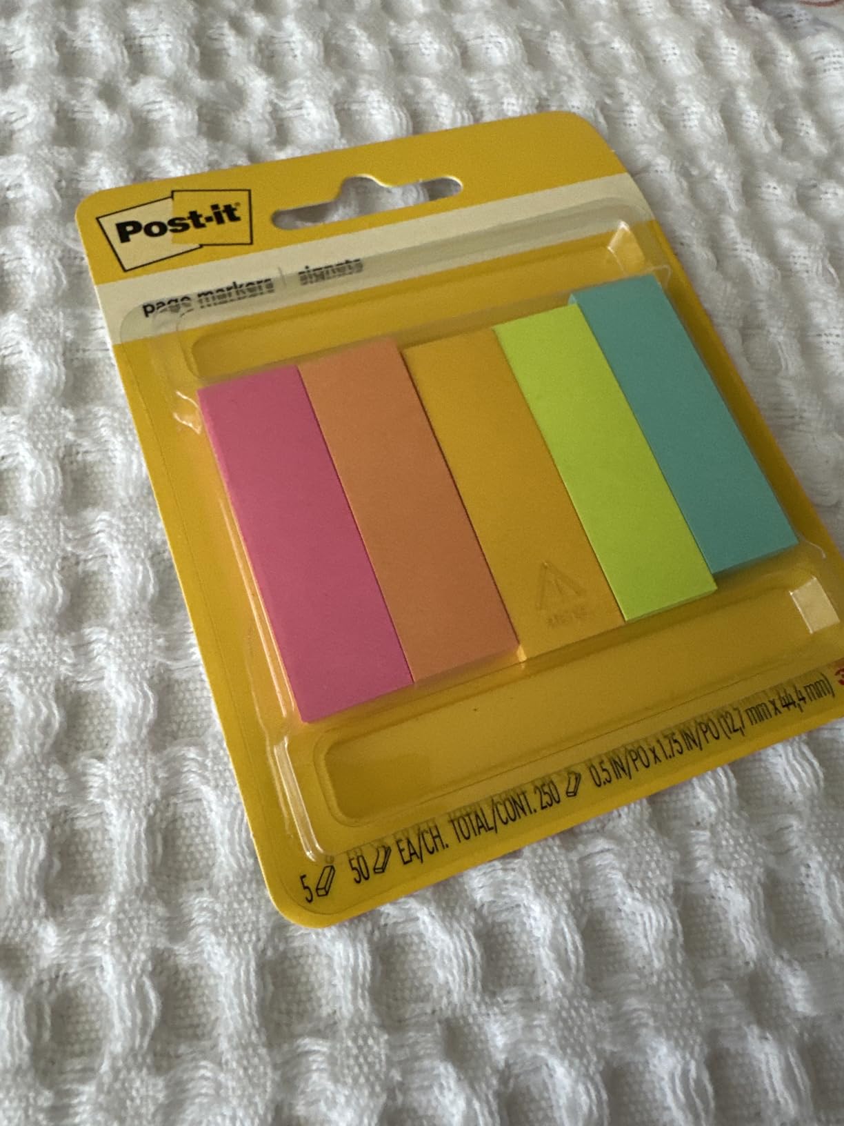 Page Markers, Assorted Colors, 1/2 in x 2 in, 50 Sheets/Pad, 5 Pads/Pack (670-5AF) customer photo 1