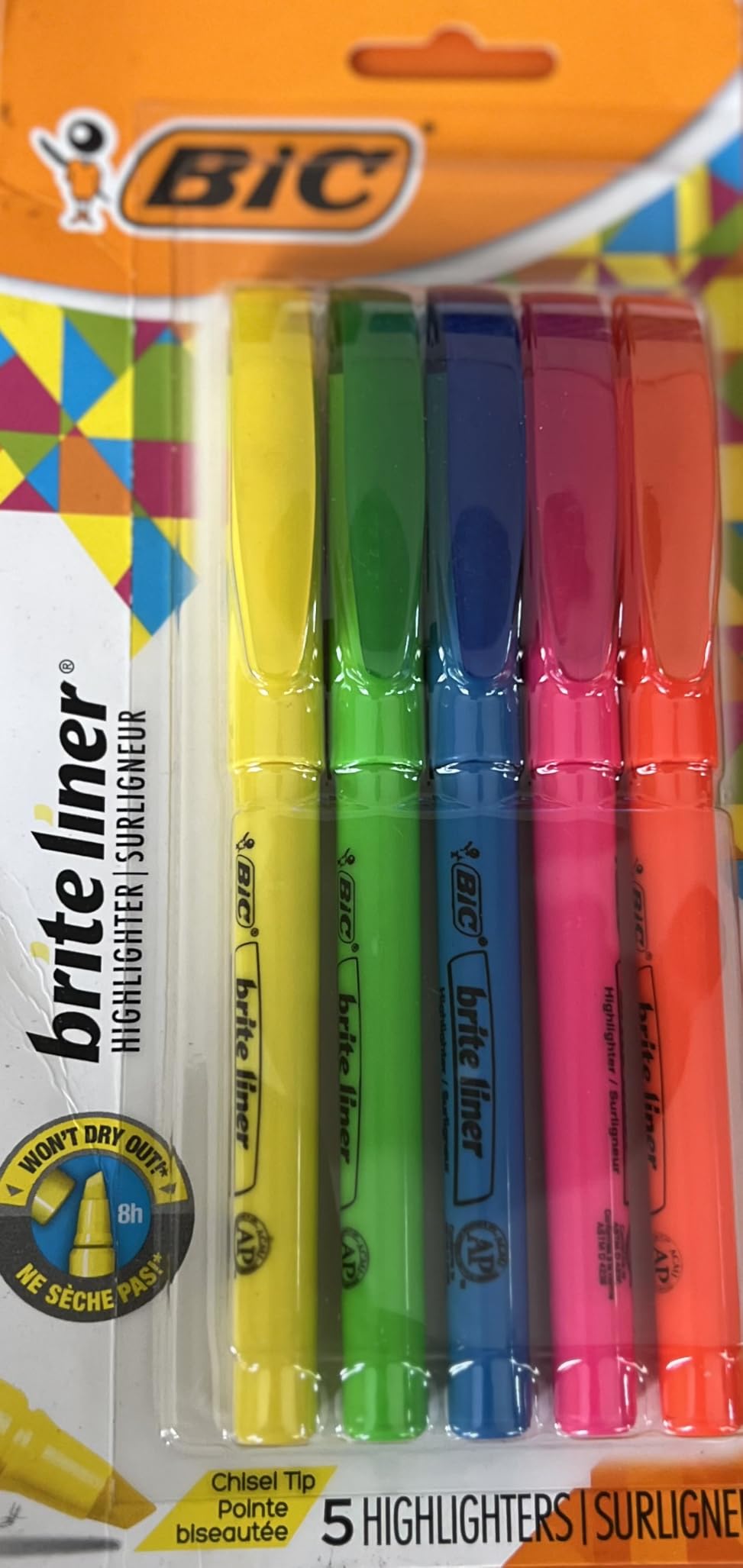 BIC Brite Liner Highlighters, Chisel Tip, 5-Count Pack, Assorted Colors customer photo 1