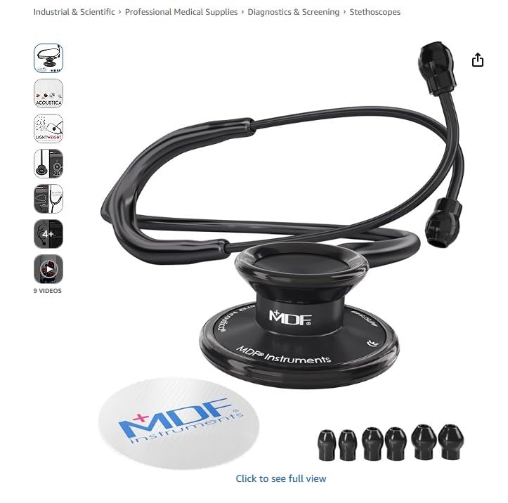 MDF Instruments, Acoustica Lightweight Stethoscope for Doctors, Nurses, Students, Home Health Use, Dual Head, Black Tube, Black Chestpiece-Headset, MDF747XPBO customer photo 1
