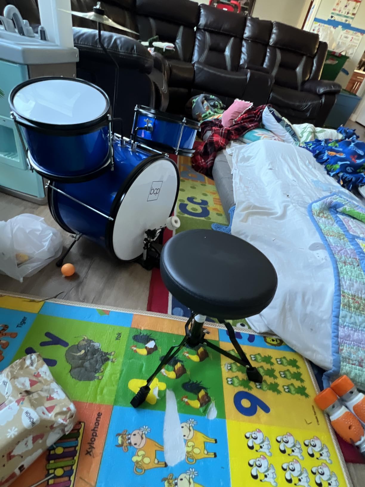 Best Choice Products Beginner Kids Drum Set 3-Piece Junior Set w/Throne Stool, Cymbal, Drum Sticks, Bass Drum Pedal, 2 Toms - Blue customer photo 2