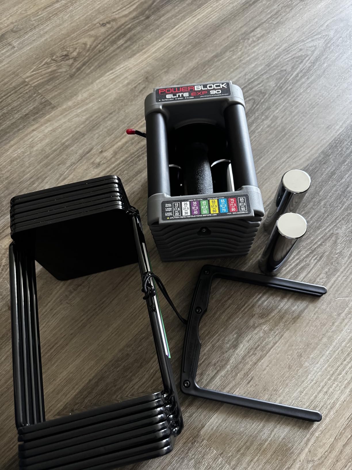 PowerBlock Elite EXP Adjustable Dumbbells, Sold in Pairs, Stage 1, 5-50 lb. | Expandable to 90 lbs per hand customer photo 2