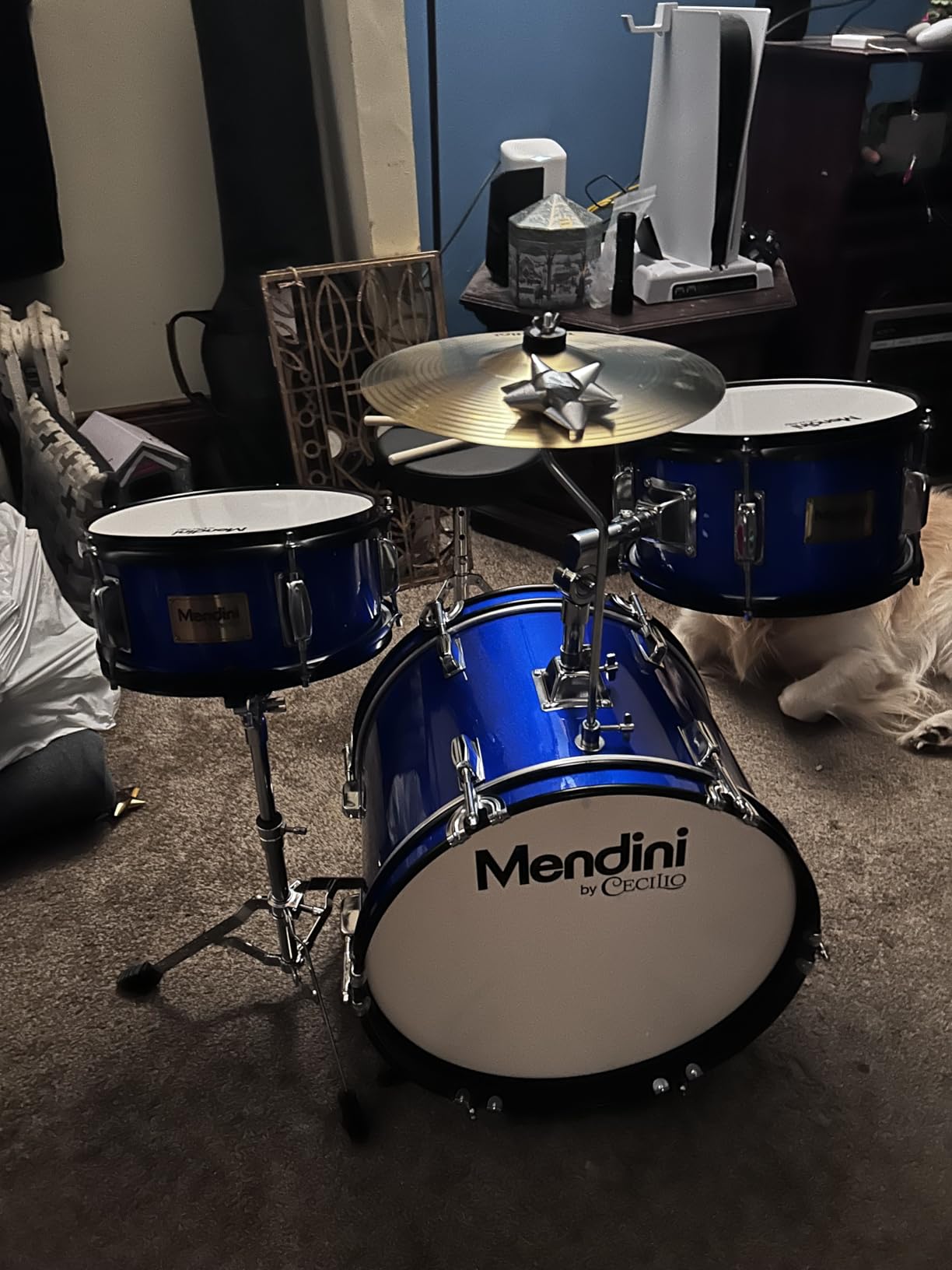 Mendini By Cecilio Beginner Kids Drum Set, 3 Piece Junior Drum Kit with Bass Tom Snare Drum, 13 inch Cymbal, Drumsticks, Adjustable Seat - Sky Blue customer photo 1