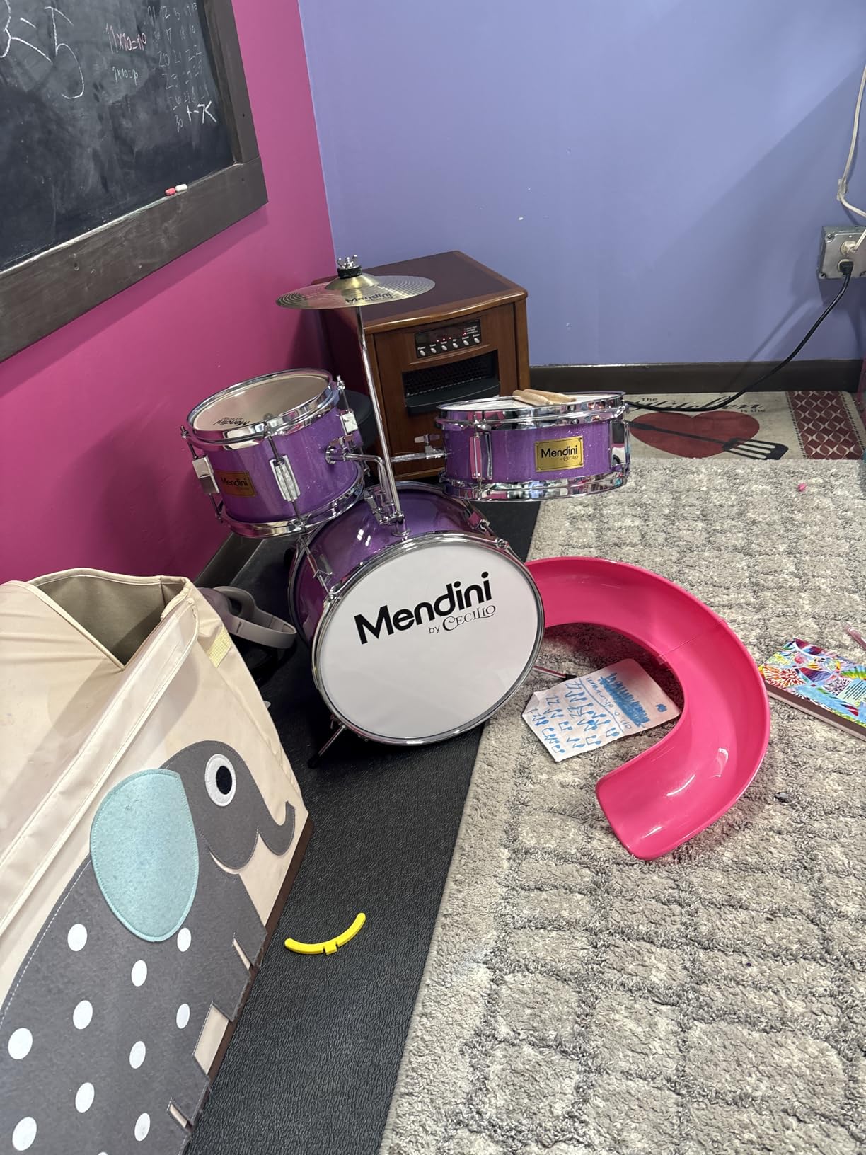 Mendini By Cecilio Beginner Kids Drum Set, 3 Piece Junior Drum Kit with Bass Tom Snare Drum, 13 inch Cymbal, Drumsticks, Adjustable Seat - Sky Blue customer photo 2