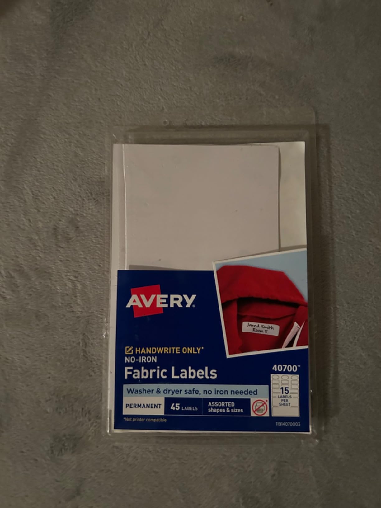 Avery No-Iron Fabric Labels, Assorted Shapes and Sizes, Washer and Dryer-Safe Waterproof Labels, Non-Printable, 45 Total (40700) customer photo 2