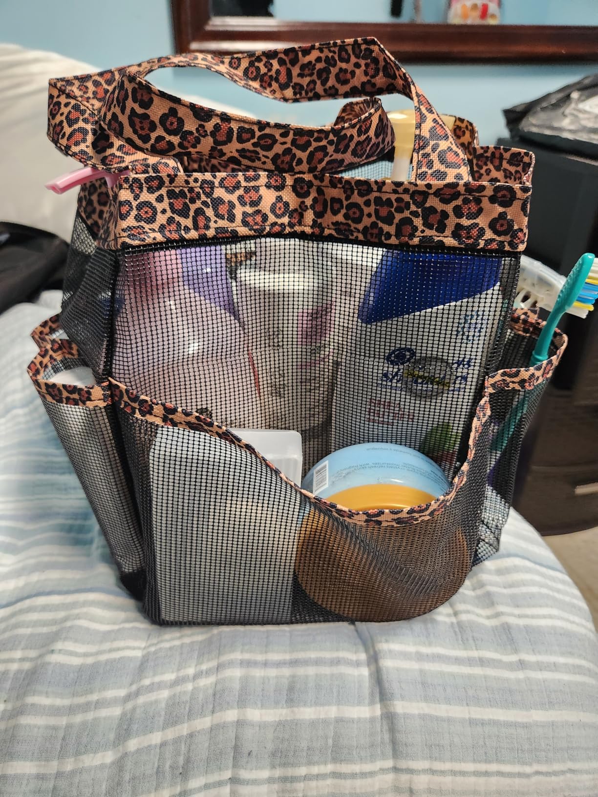 Attmu Mesh Shower Caddy Portable for College Dorm Room Camping Essentials, Shower Caddy Dorm with 9-Pockets, Large Capacity Hanging Basket Bathroom Bag for Toiletry, Swimming, Gym, Camp, Beach customer photo 2