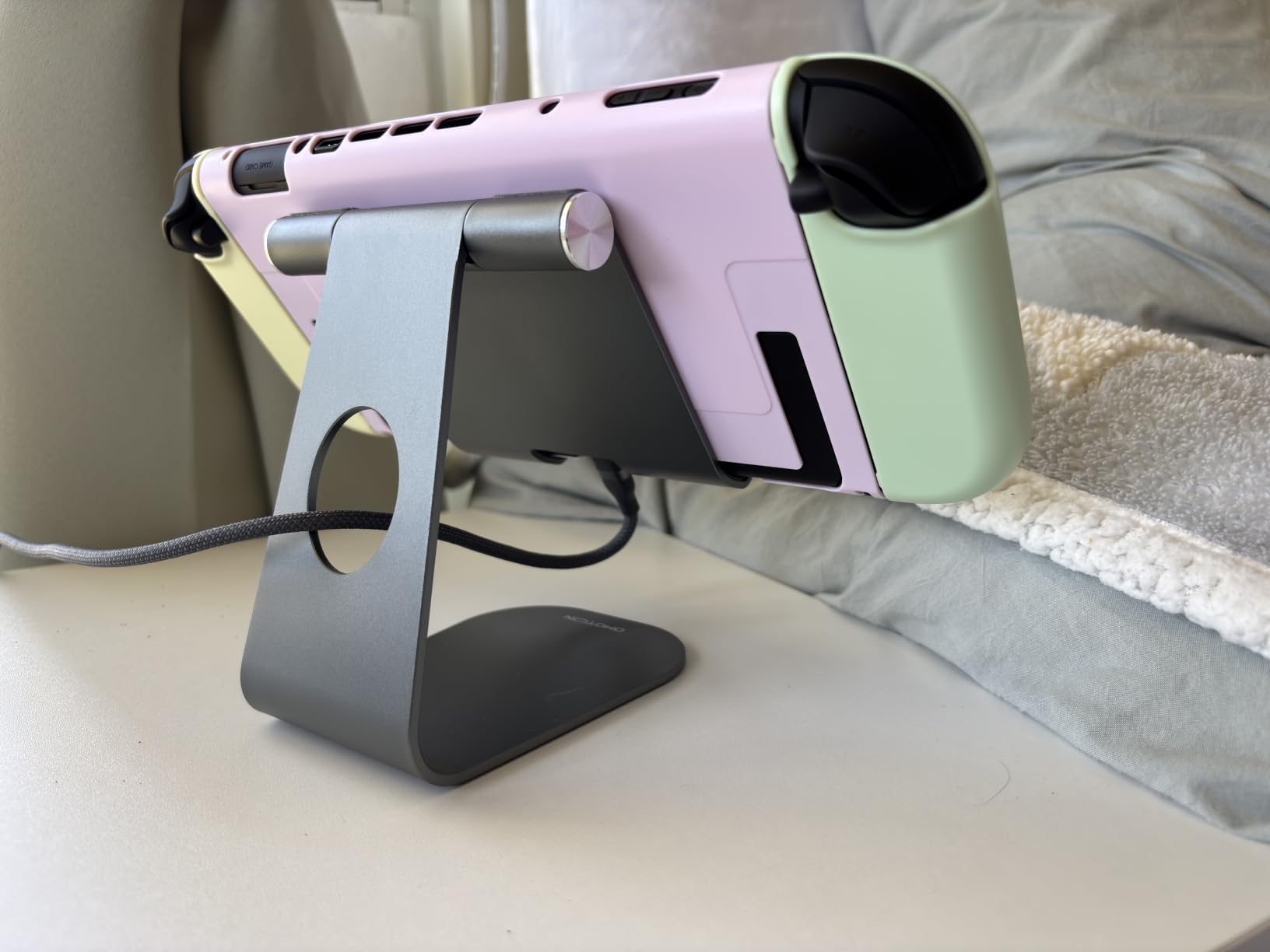 OMOTON T1 Adjustable Tablet Stand for Desk, Aluminum Holder for iPad Silver | Solid Metal Build | Charging Cutout | Anti-Slip Silicone Pads | Multi-Angle Adjustable | Fits 3.5-12.9