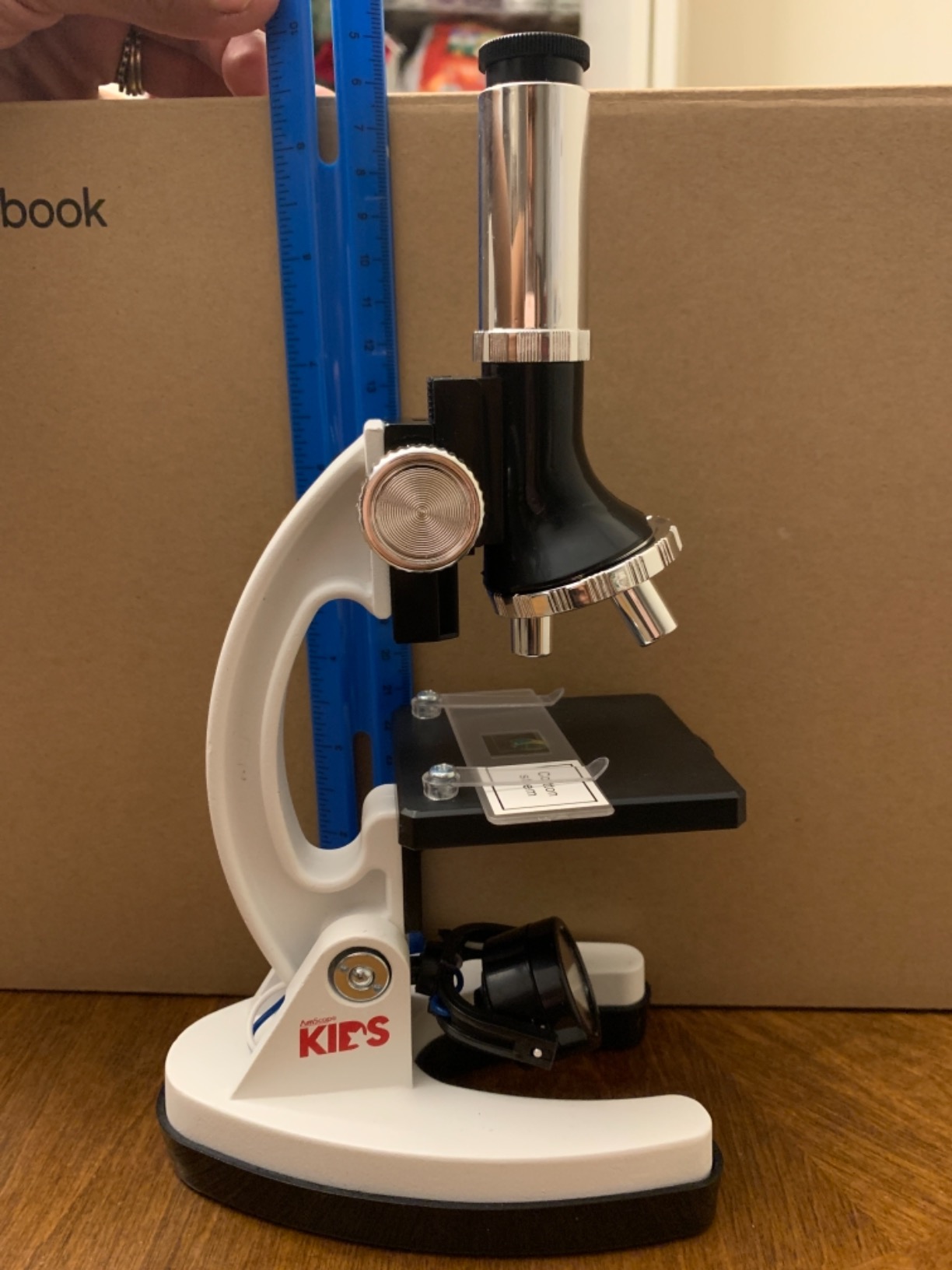 AmScope M30-ABS-KT2-W-WM Kids Microscope Kit, 1200X, 52-pc Kit with Slides, LED Light, Storage Box, Includes World of the Microscope Book customer photo 1