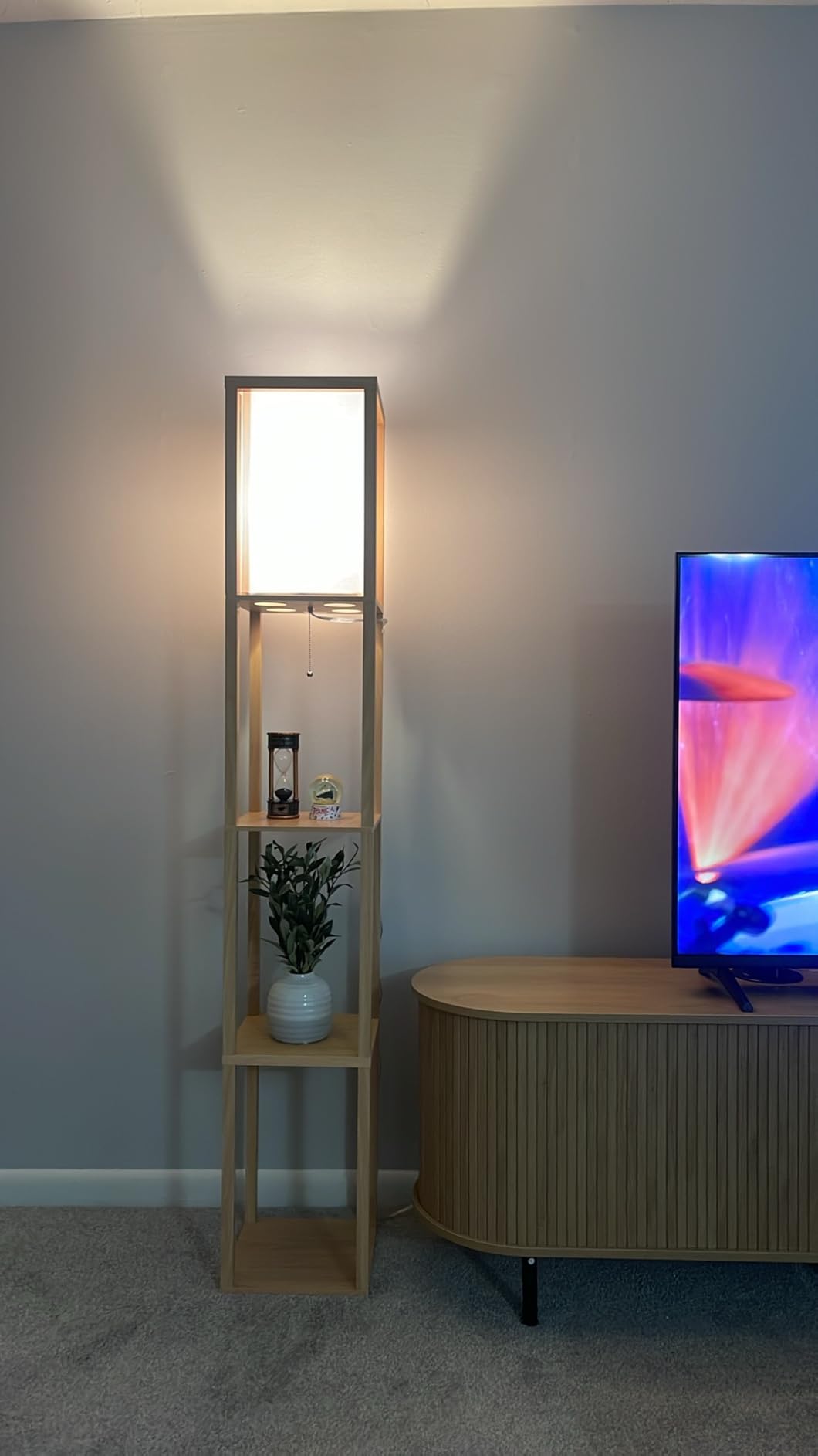 Maxwell - Modern Shelf Floor Lamp with Lamp Shade & Warm White LED Bulb, Corner Display Floor Lamp with Shelves for Living Room, Bedroom, Nightstand Office, Home Decor Storage - Black customer photo 1