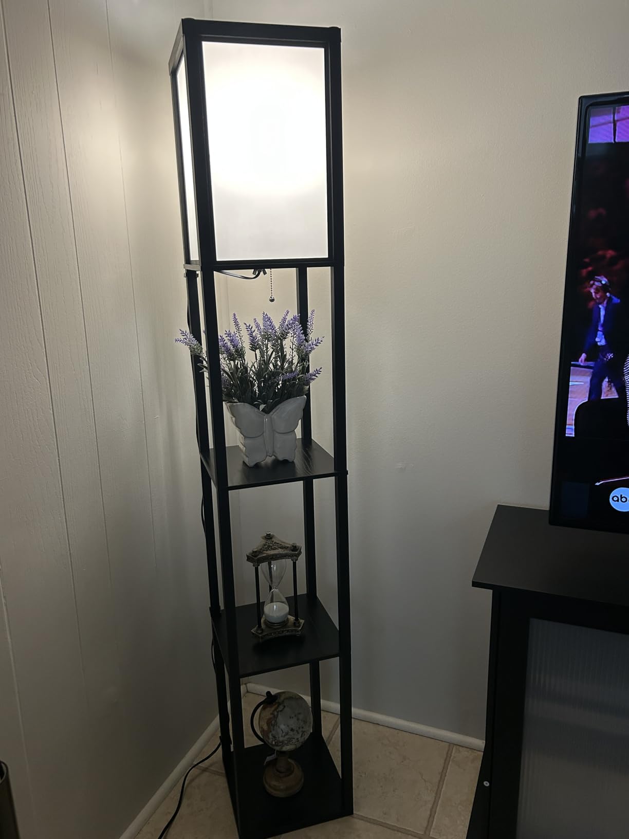 Maxwell - Modern Shelf Floor Lamp with Lamp Shade & Warm White LED Bulb, Corner Display Floor Lamp with Shelves for Living Room, Bedroom, Nightstand Office, Home Decor Storage - Black customer photo 2